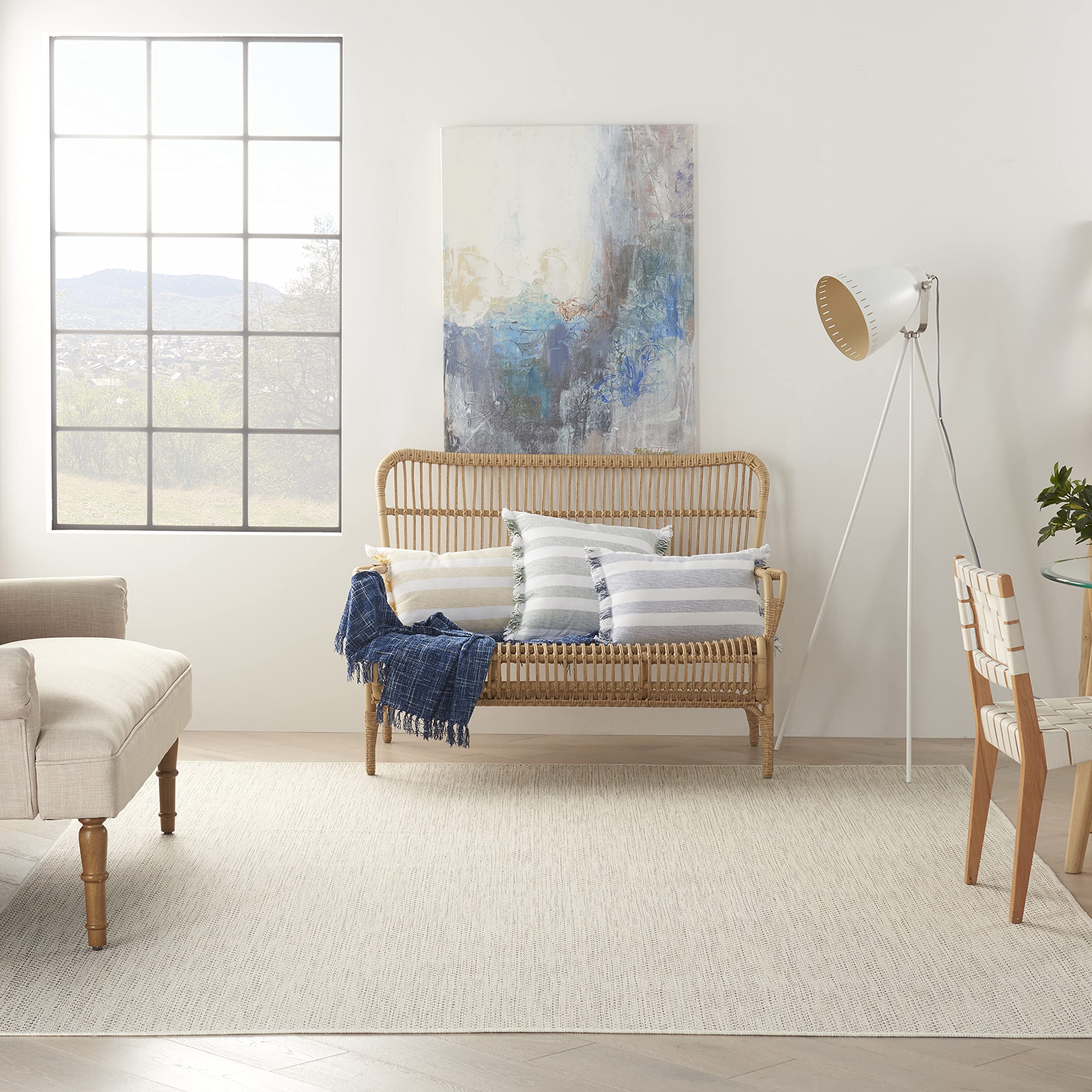 Nourison Courtyard 7' x 10' Indoor/Outdoor Area Rug - Ivory Silver Geometric Design, Easy to Clean & Non-Shedding | Perfect for Living Room, Bedroom, Dining Room, Deck, Patio & Backyard | Adds Style & Comfort to Your Home Decor