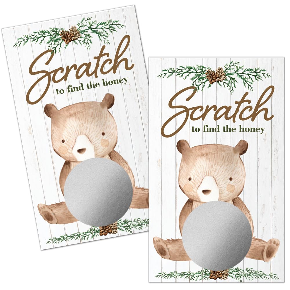 Haizct 50 Pack Bear Theme Scratch Off Game Cards - Retro Pinecone Honey Bear Scratch Cards for Baby Showers, Birthday Parties & Family Game Nights - Fun Group Activities & Lottery Games for Kids & Adults