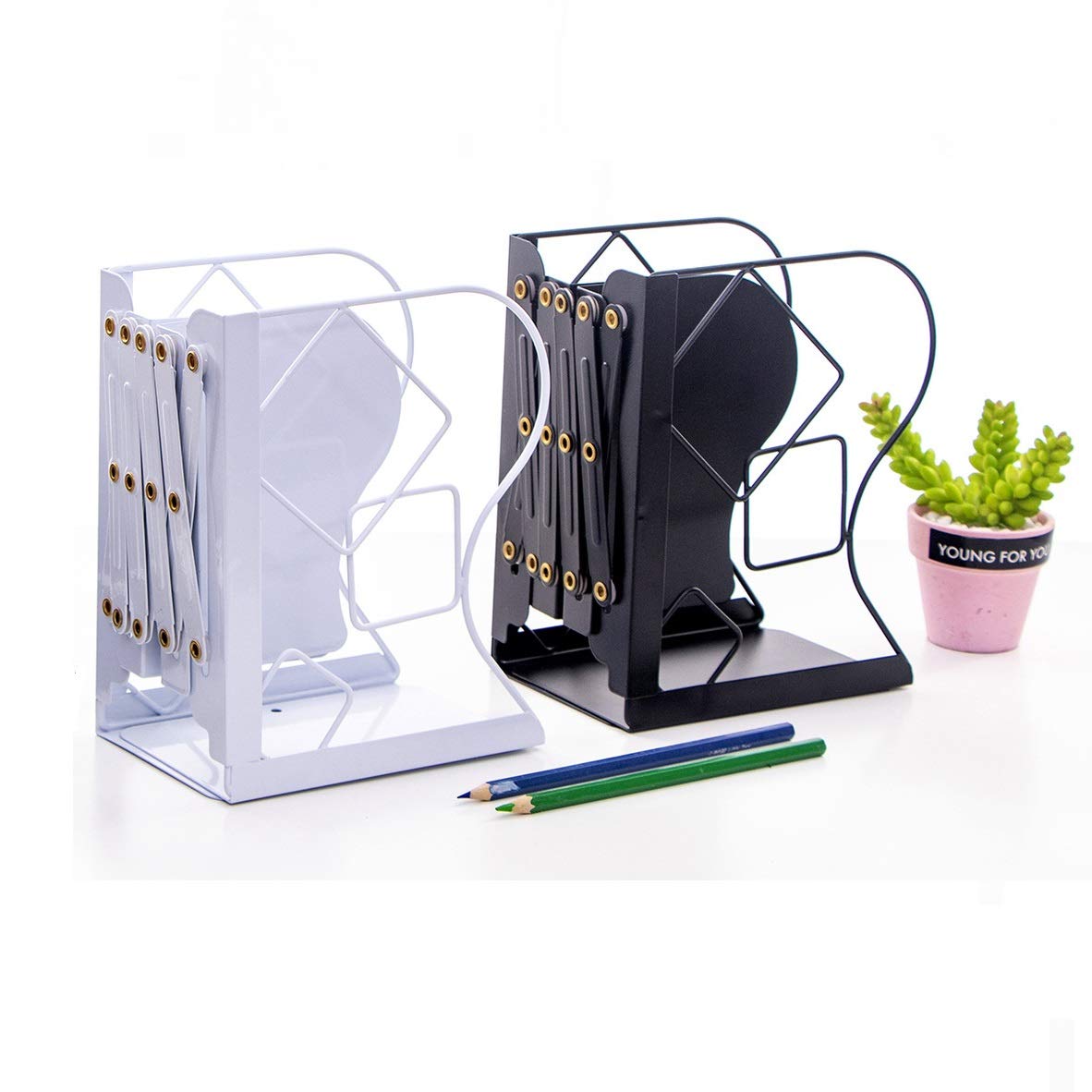Heavy Duty Adjustable Bookends - Non-Slip Book Organizer for Desk, Shelves & Office - Perfect for Books, Magazines & Office Supplies Organization