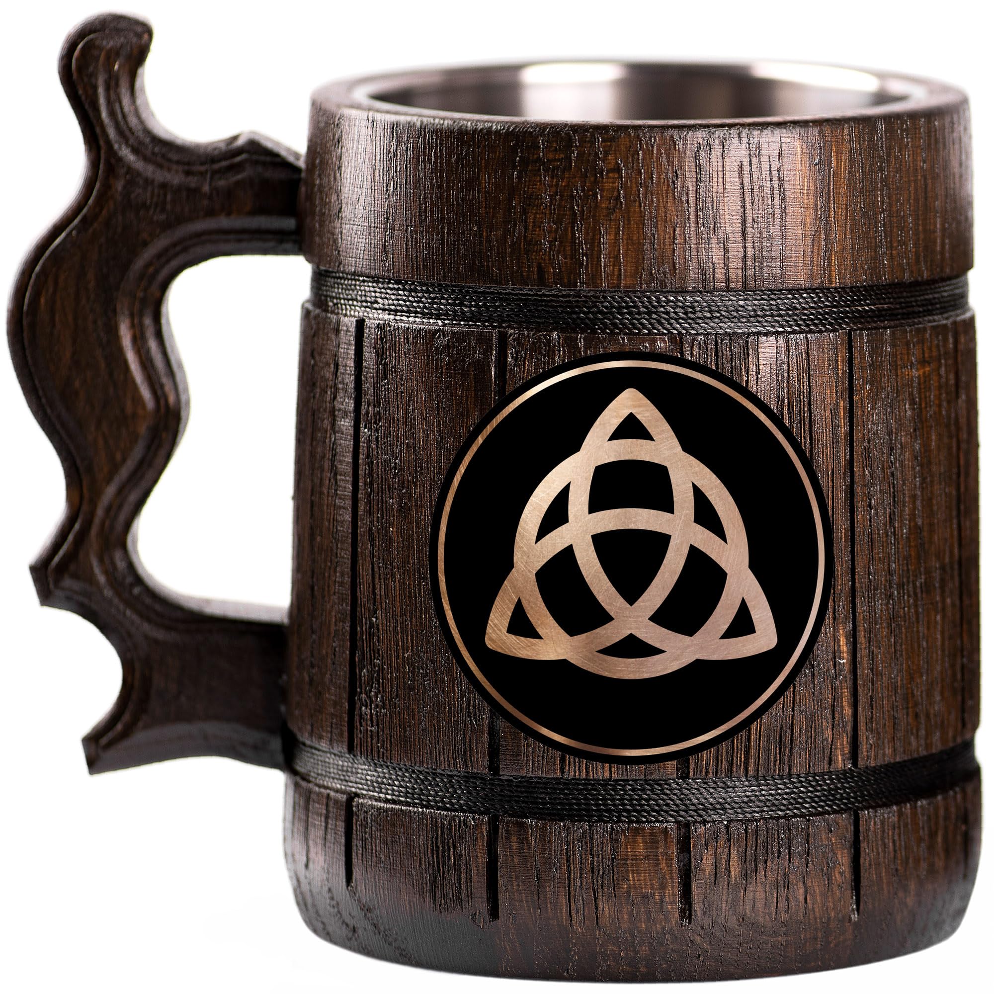 Viking Celtic Trinity Knot Personalized Beer Stein - Custom Engraved Wooden Tankard Mug for Men, Unique Gifts for Dad, Husband, Groom - Perfect for Anniversary, Birthday, Wedding & Gaming Enthusiasts - Great for Parties, Home Bars & Collectors