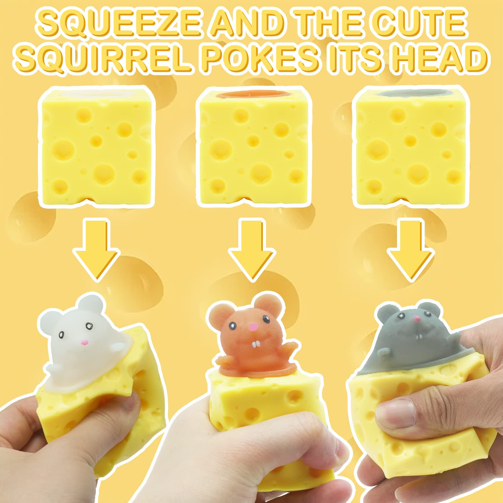3PCS Animal Squishy Toys - Squirrel & Mouse Pop-Up Fidget Toys for Kids & Adults, Stress Relief Anxiety ADHD Sensory Toys - Perfect for Home, Office, and Classroom Use