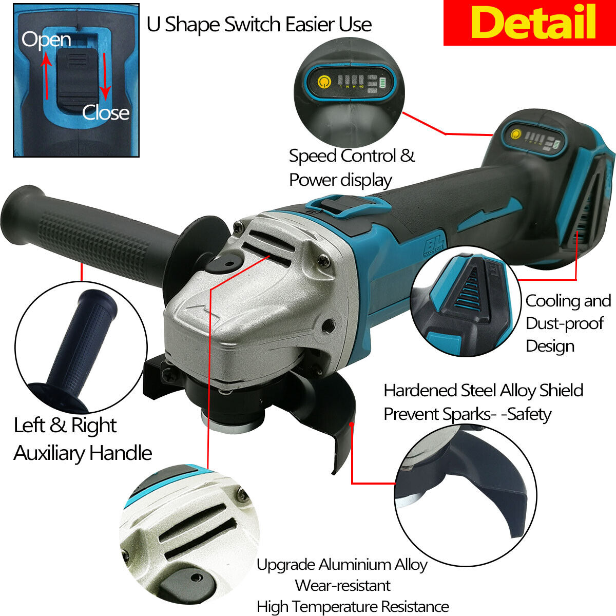 125mm Brushless Angle Grinder - Cordless Cutting & Polishing Tool for Makita 18V Battery - Perfect for Metalworking, Wood Cutting & DIY Projects