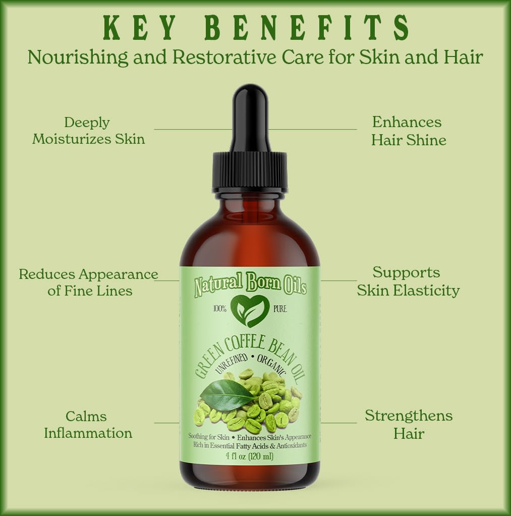 Organic Cold-Pressed Green Coffee Bean Oil - 1 Gallon | Natural Born Oils | Rich in Vitamin E & Essential Fatty Acids | Deep Moisturizer for Skin & Hair | Perfect for DIY Beauty, Massage & Aromatherapy