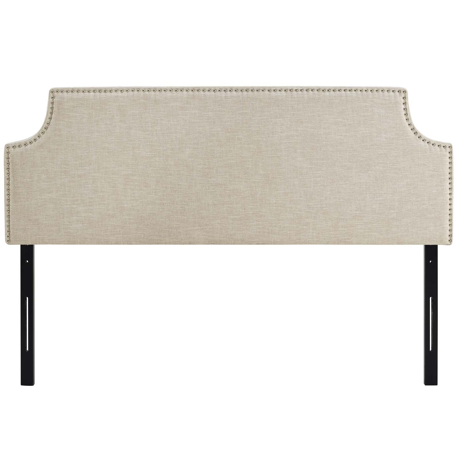 Modway Laura Beige Linen Fabric Upholstered Queen Size Headboard with Nailhead Trim - Elegant Bedroom Decor for Master Bedroom & Guest Room
