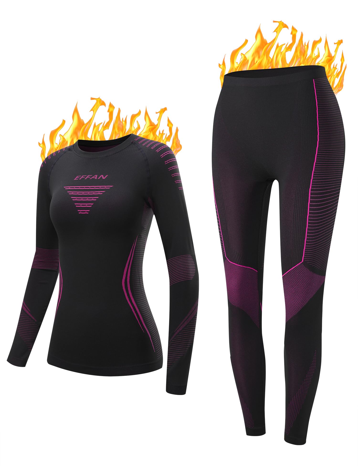 EFFAN Women's Thermal Underwear Set - Winter Ski Base Layer Top & Bottom for Cold Weather - Moisture Wicking Fleece Lined Long Johns for Skiing, Snowboarding & Outdoor Activities