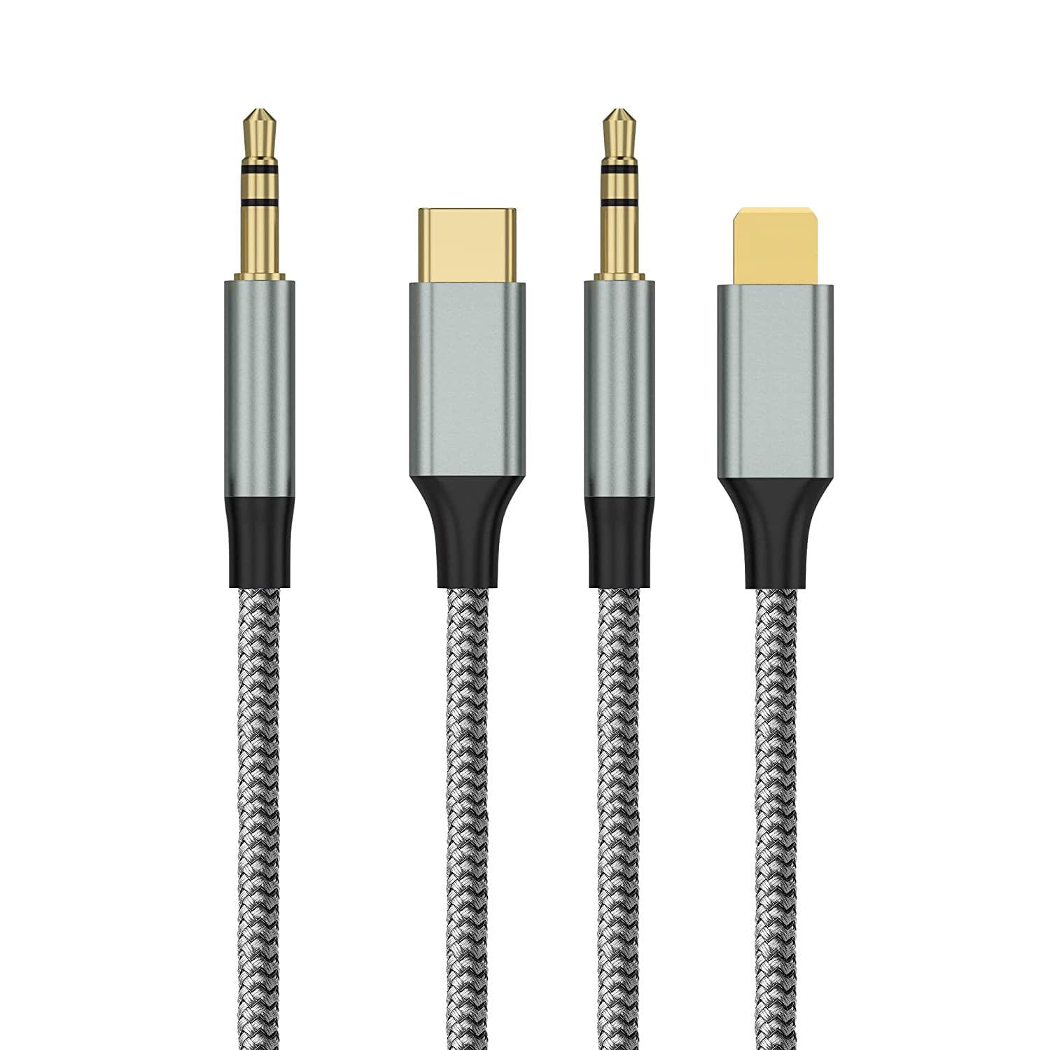Premium USB C to Aux 3.5mm Car Audio Cable - Nylon Braided 3-in-1 Adapter for iPhone, Headphones & Smartphones - Lightning Compatible for Car Stereo, Home Audio & Portable Speakers