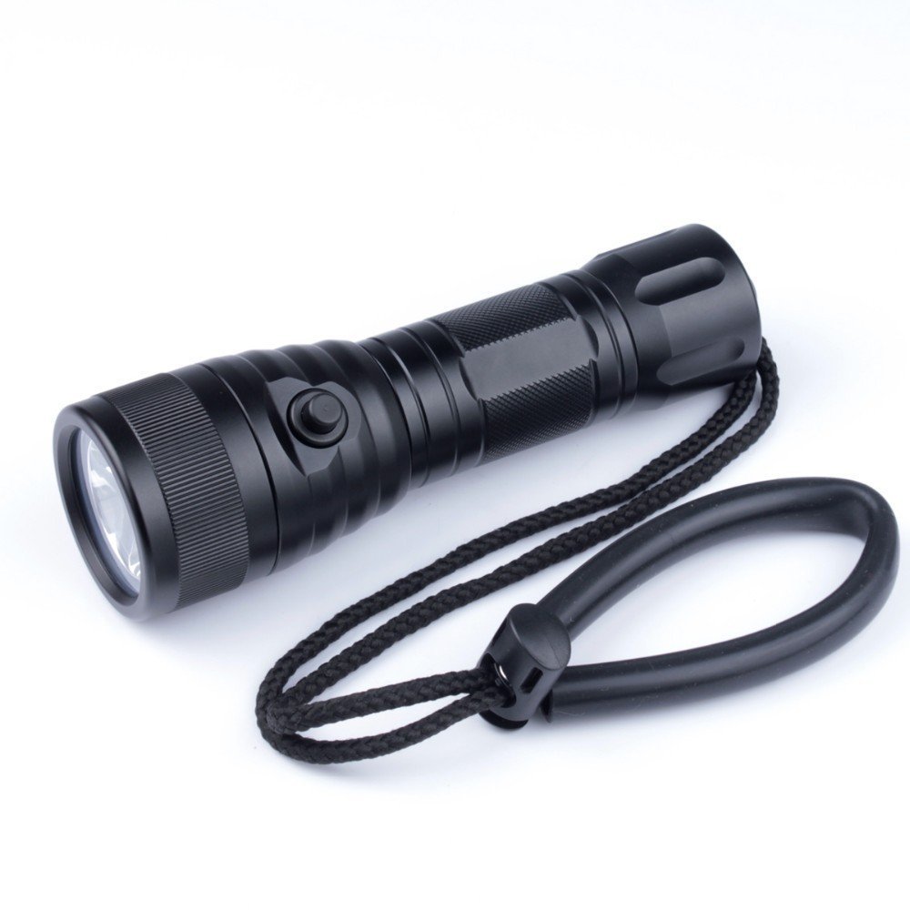 WindFire 1800LM Cree XML-T6 U2 LED Flashlight - Ultra Bright Waterproof Dive Light for Scuba Diving, Fishing & Camping - 3 Modes, 150m Underwater, Handheld Torch with Lanyard (Black, Battery Not Included) - Perfect for Night Diving, Emergency Lighting & Outdoor Adventures