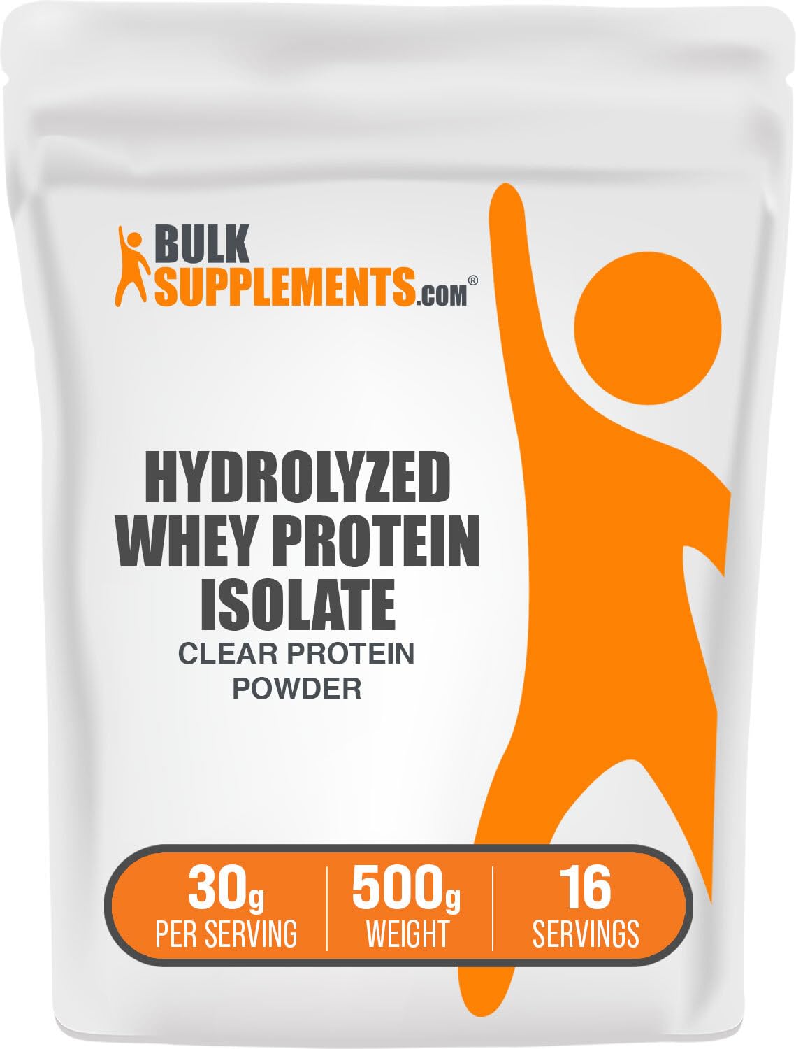 BulkSupplements Hydrolyzed Whey Protein Isolate Powder - Unflavored Clear Whey Protein, Gluten Free, 30g per Serving, 500g (1.1 lbs) - Ideal for Post-Workout Recovery, Muscle Building & Healthy Lifestyle