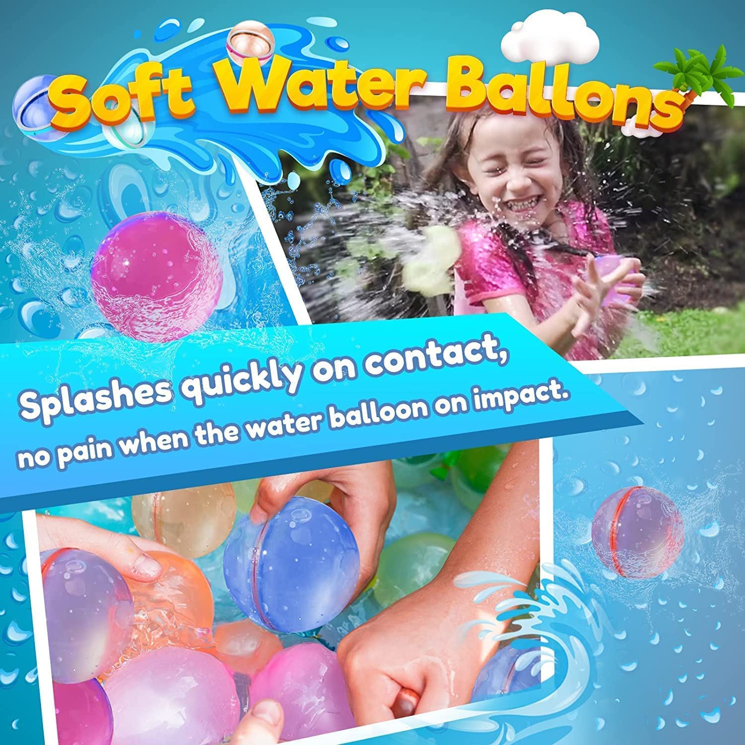 Refillable Reusable Water Balloons - Quick Fill Self-Sealing Soft Silicone Splash Balls for Kids Ages 3+ | Fun Outdoor Water Fight Games, Summer Pool & Beach Toys | Perfect for Backyard Parties, Picnics, and Family Gatherings