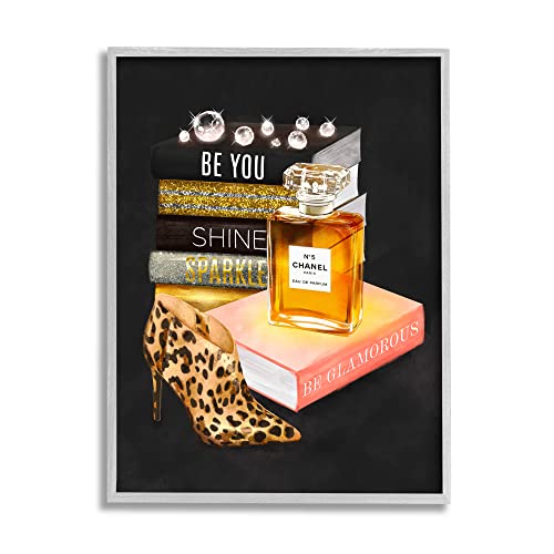 Stupell Industries Be Glamorous Perfume Bottle & Leopard Heel Fashion Wall Art - Modern Cosmetic Decor by Ziwei Li - Perfect for Bathroom, Bedroom & Salon Decor