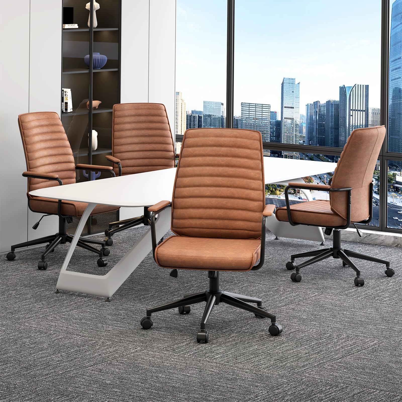 Premium Brown Executive Office Chair - Adjustable Leather Mid Back Swivel Desk Chair with Padded Armrests - 400lbs Weight Capacity - Ergonomic Computer Chair for Home Office, Conference Room & Workspace - Ideal for Professionals & Long Work Sessions