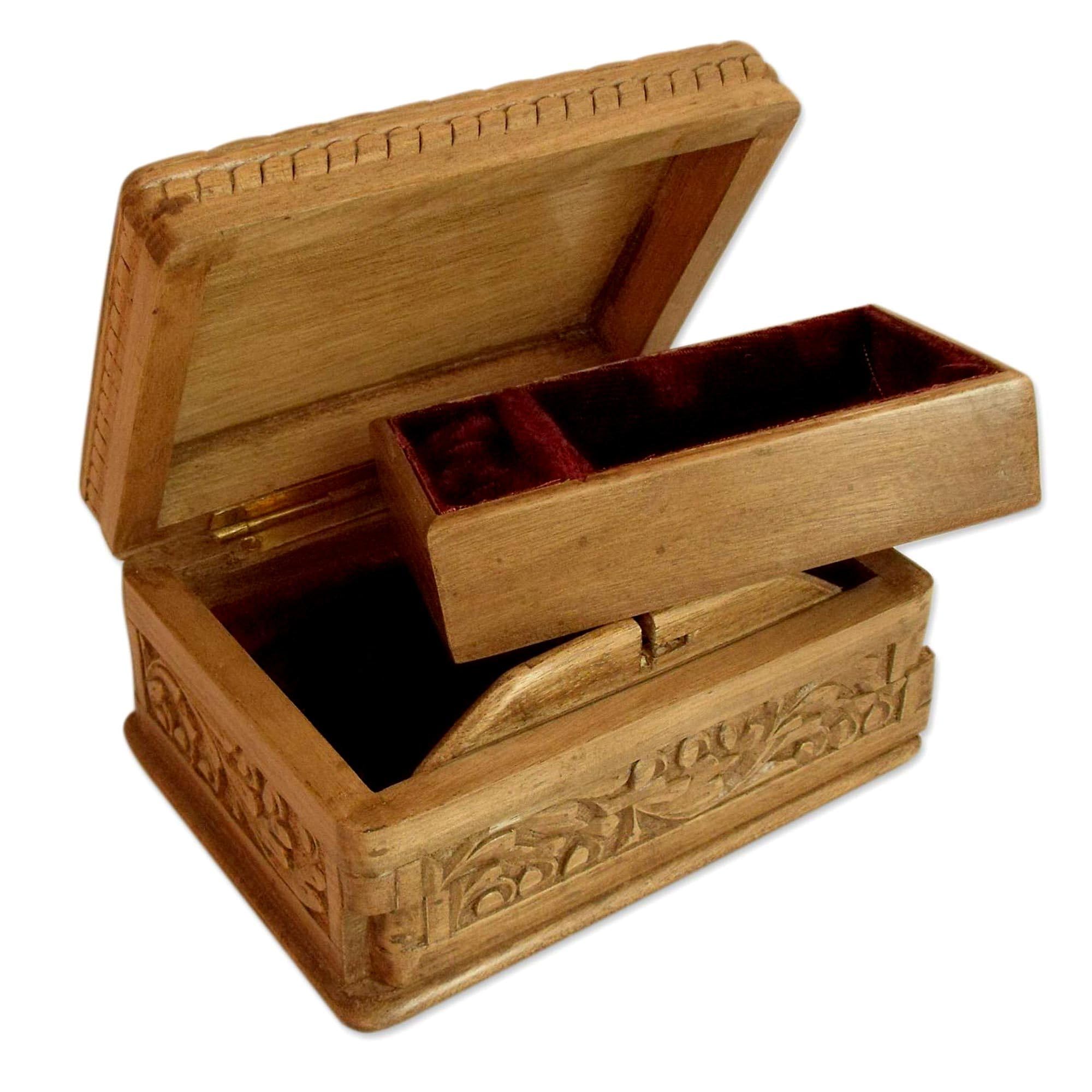 NOVICA Floral Wood Jewelry Box - Handcrafted Brown Spring Flowers Design | Perfect for Gift Giving, Jewelry Storage & Home Décor