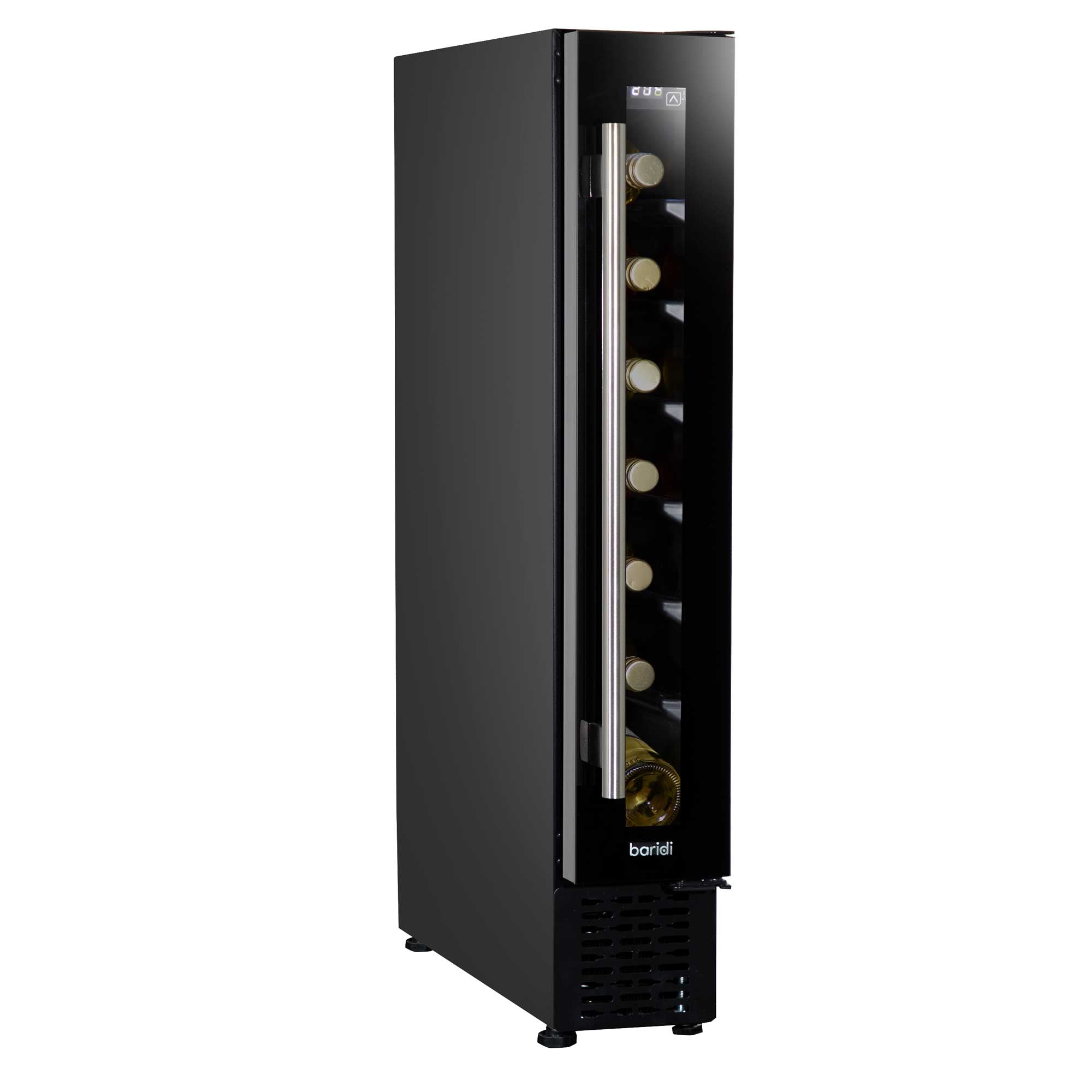 Baridi 7 Bottle 15cm Slim Wine Cooler with Digital Touch Screen Controls - Black (DH76) | Compact Wine Fridge for Kitchen, Bar, Office & Small Spaces