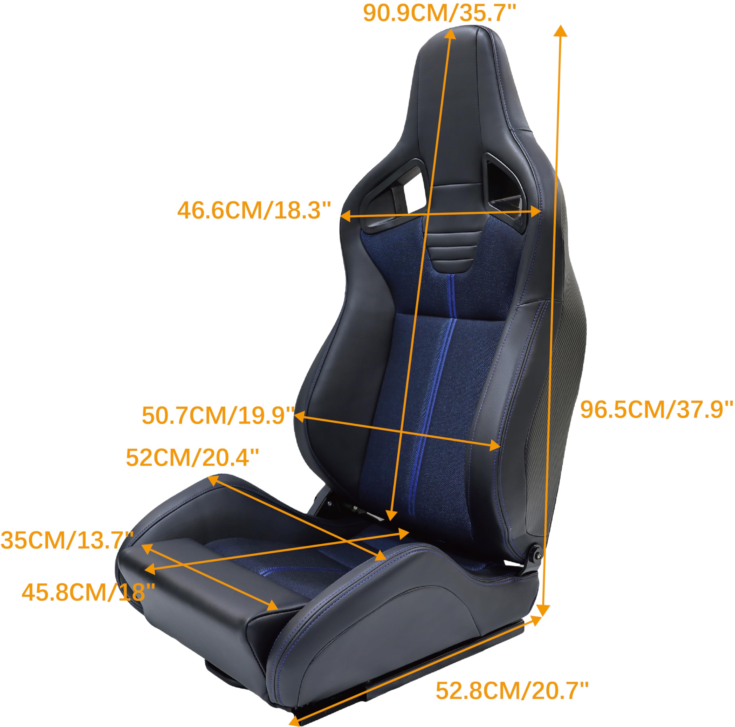 Universal V2 Series Racing Bucket Seats - Black PVC Leather & Blue Mesh Fabric, Reclinable with Double Slider (Seat Brackets Not Included) - Perfect for Sports Cars, Drifting & Track Racing