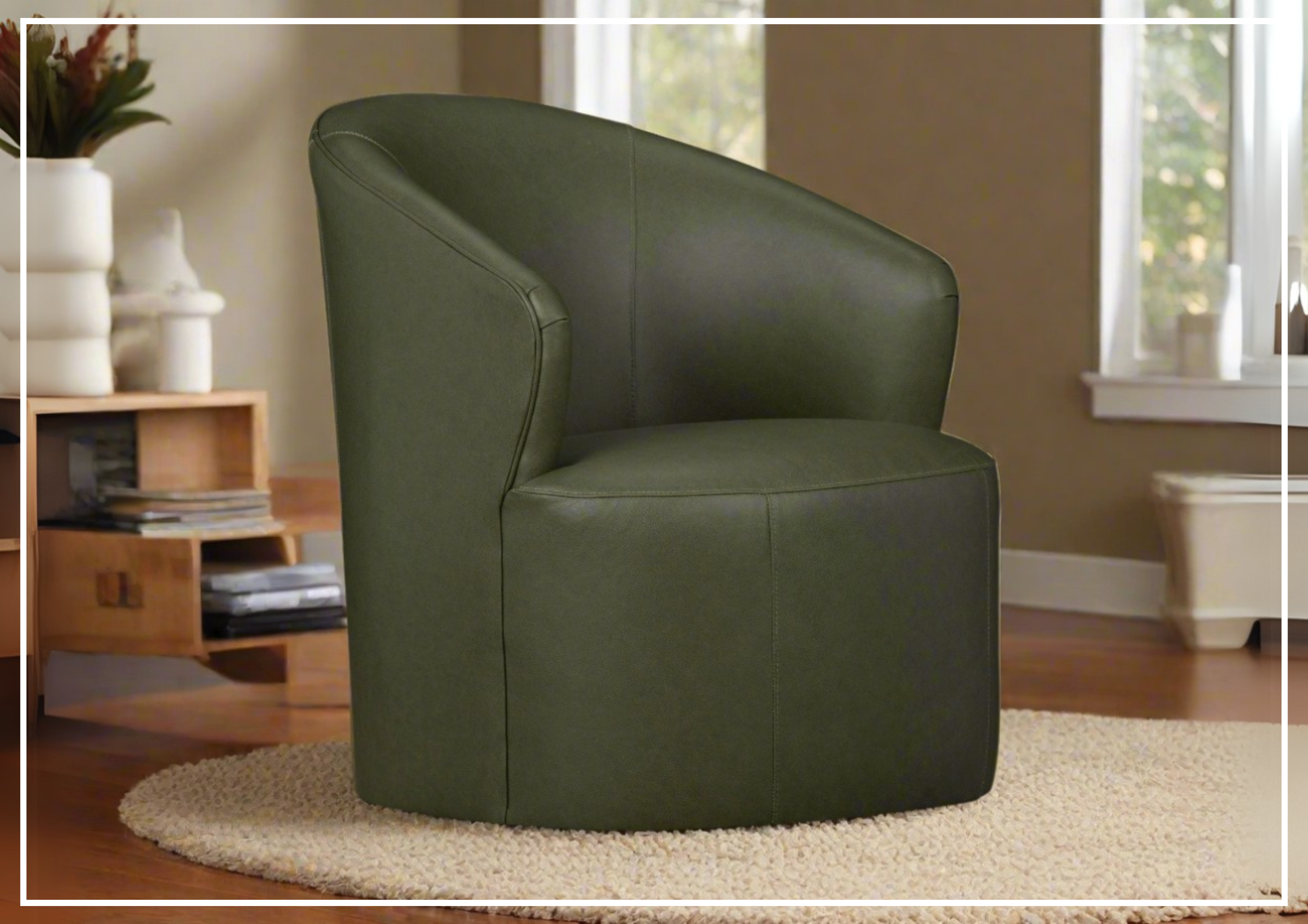 Klaussner Luna Leather Swivel Chair - Green Recliner with UltraLuxe Cushion for Living Room, Office & Lounge Comfort