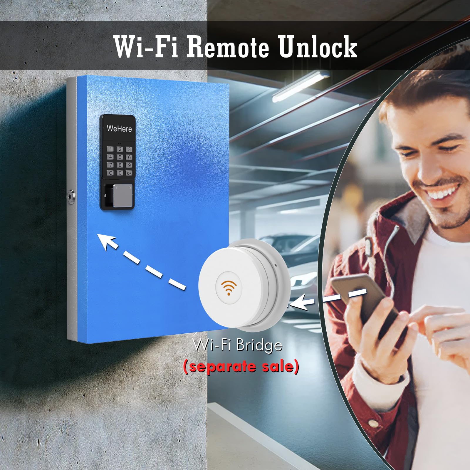 WeHere 32-Key Smart Lock Box - Wall Mount Key Cabinet with Bluetooth, OTP, Wi-Fi & Fixed Code Unlock | Key Organizer Holder for Office, Valet, Realtor & Hotel Use | Secure Key Management Solution for Property Access