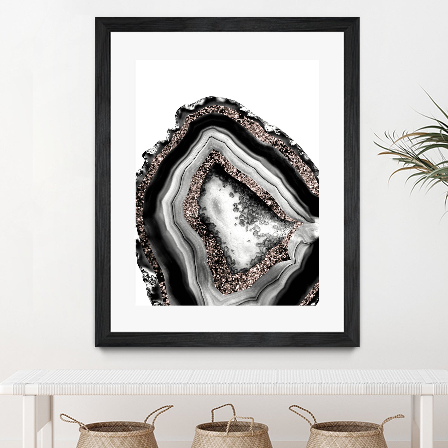 Agate Rose Gold Glitter Glam #4 - Natural Gemstone Decor for Home & Office | Perfect for Wall Art, Shelf Display & Gift Giving