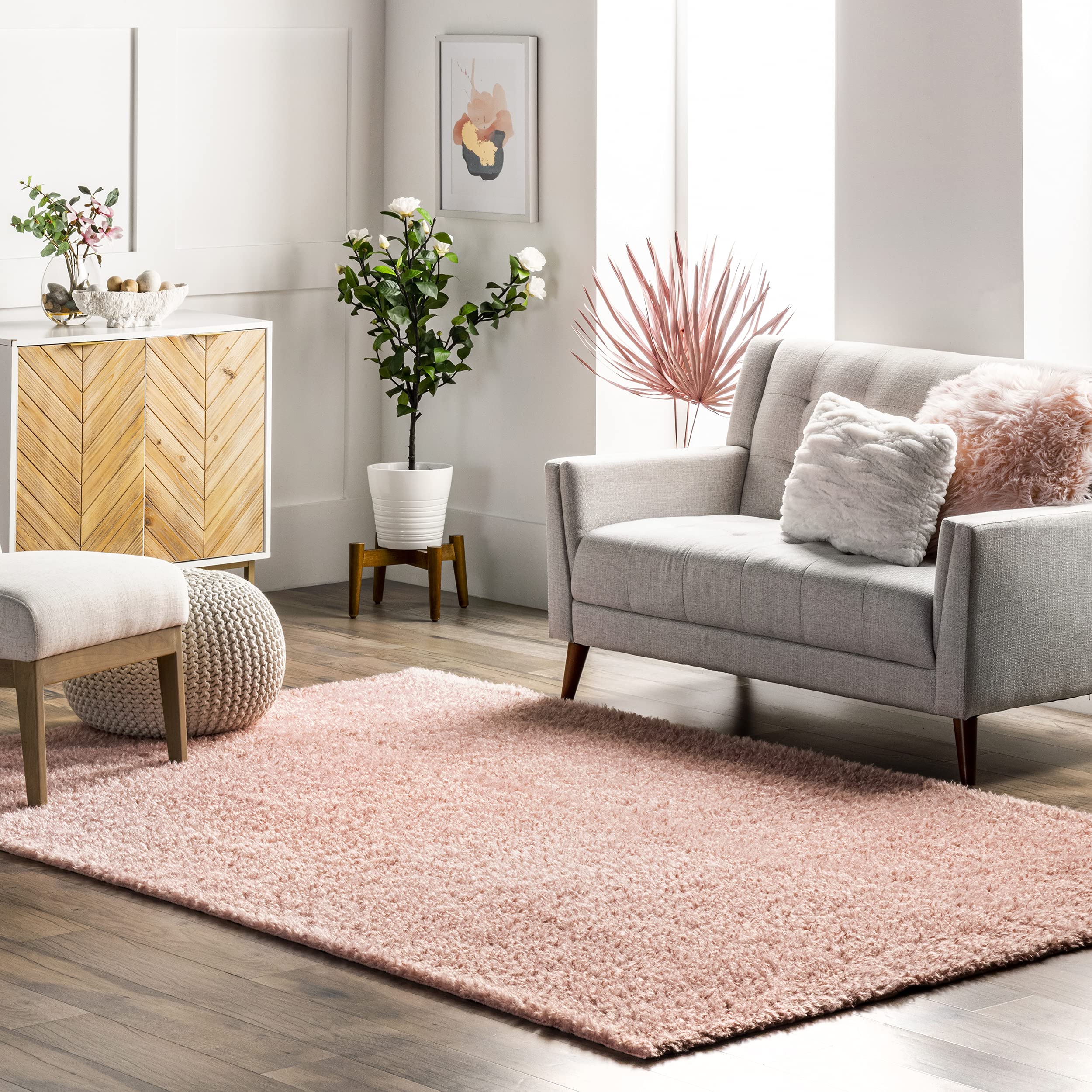 nuLOOM Marlow Machine Washable Soft Shaggy Faux Sheepskin Area Rug - 6x9 Feet Pink Plush Rug for Living Room, Bedroom & Nursery - Cozy Home Decor