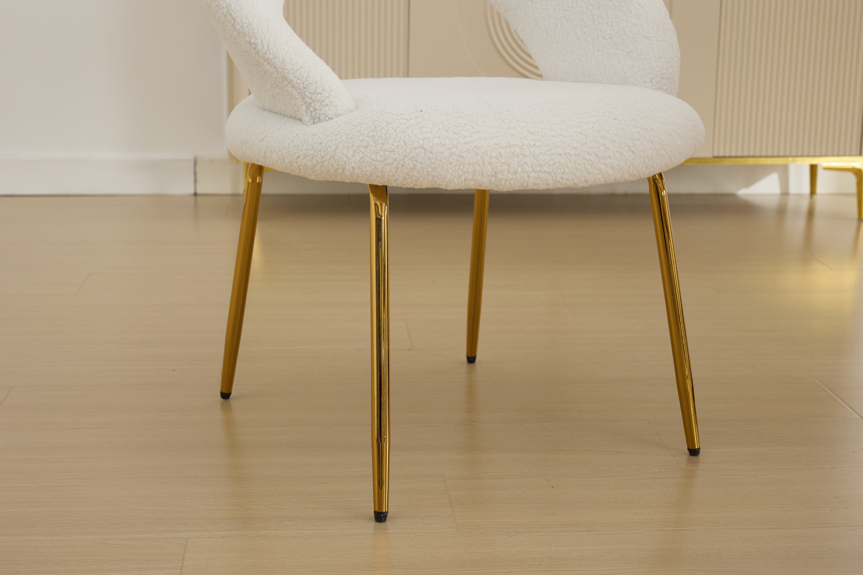 Teddy Fabric Dining Chairs Set of 1 - White Upholstered Kitchen Chairs with Curved Backrest & Gold Metal Legs for Dining Room, Breakfast Nook or Small Space Decor