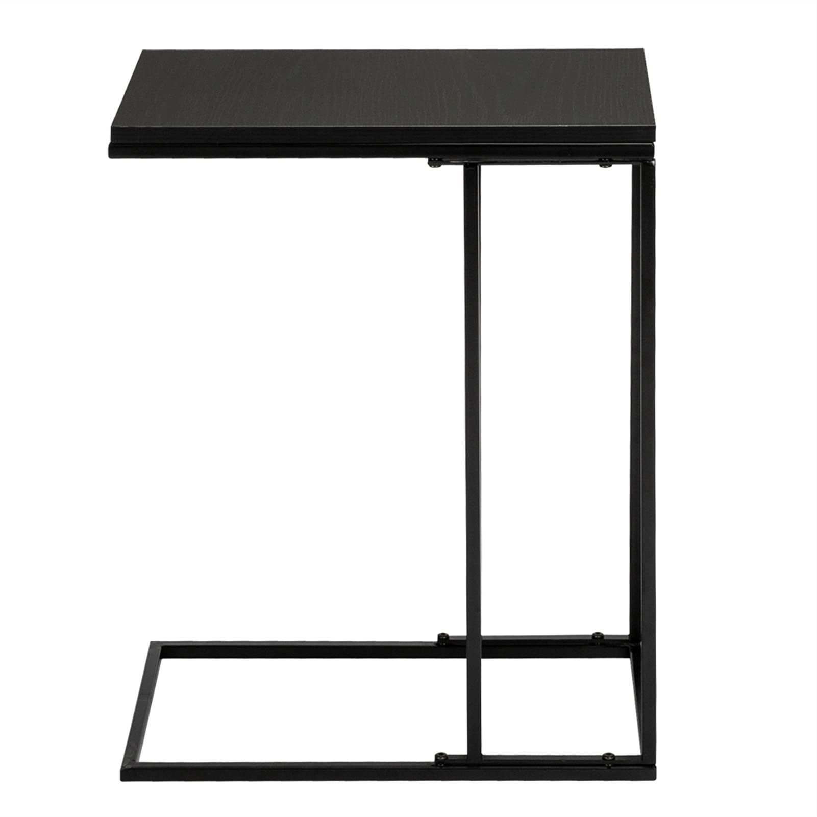 Walnut Black MDF Countertop with Grey Wrought Iron Base - Single Layer Snack Table, Side Table, End Table for Living Room, Bedroom & Office