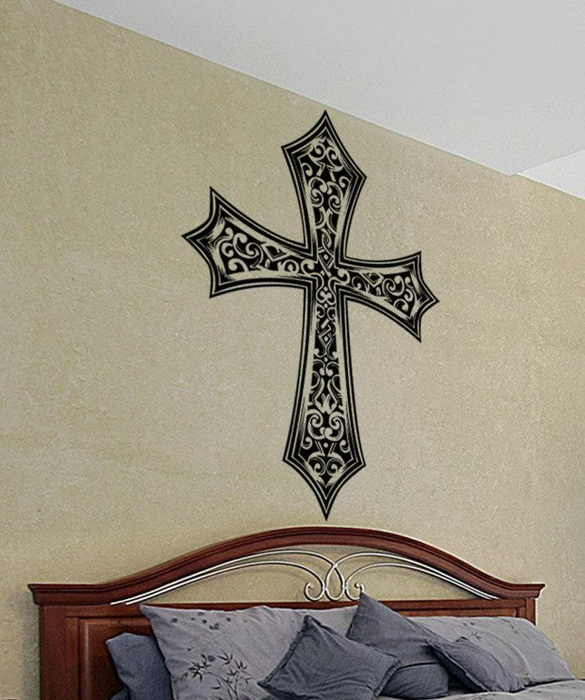 Vinyl Wall Decal Sticker - Detailed Cross Design #1495 | Religious Home Decor, Nursery Wall Art, Bedroom Accent