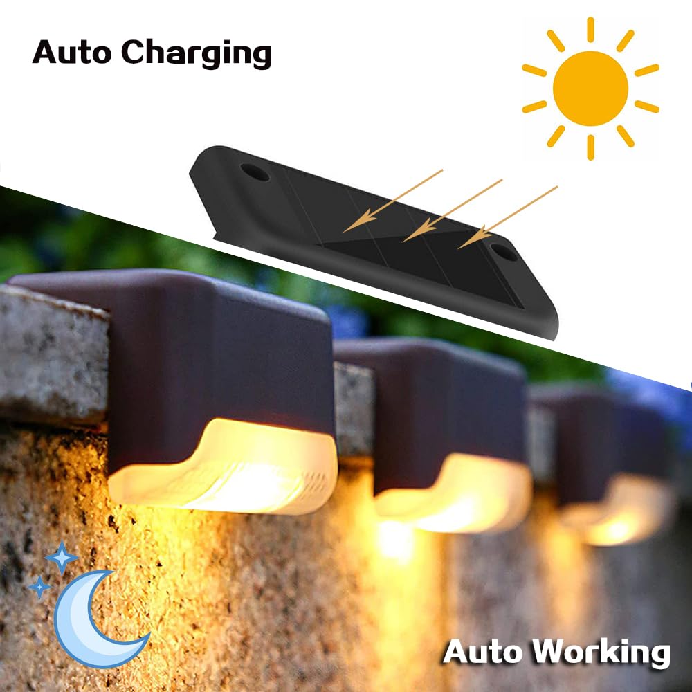8 Pack Solar Deck Lights Outdoor Waterproof - Warm White LED Solar Fence Lights for Garden, Patio, Porch, Stairs, Yard, Driveway & Pathway | Weatherproof Landscape Lighting for Home & Garden Decoration
