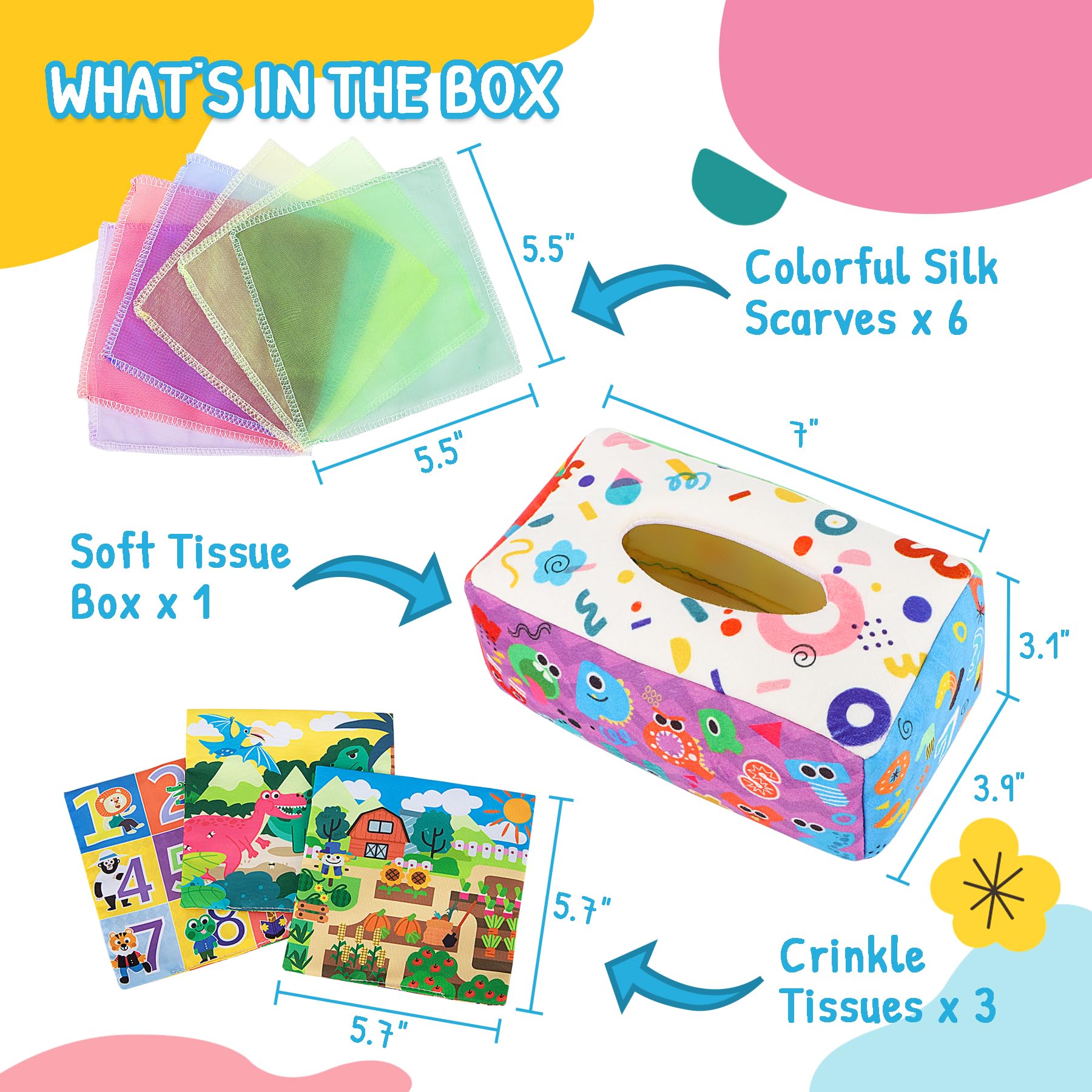 URMYWO Montessori Baby Tissue Box Toy - Soft Crinkle Sensory Learning Toy for 6-12 Months Old Infants & Toddlers - Perfect Baby Shower Gift & Easter Basket Stuffer - Great for Early Development & Playtime Fun