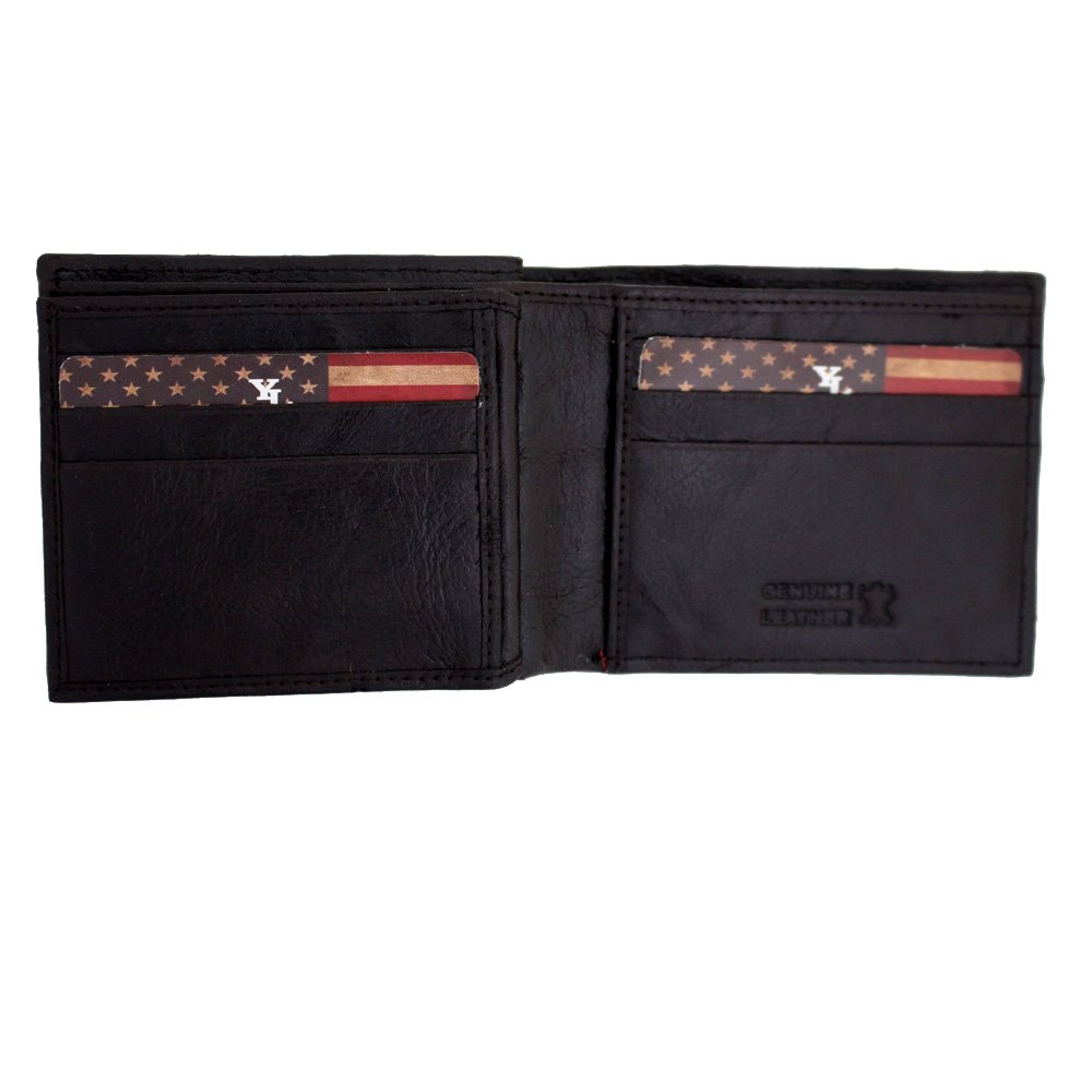 Genuine Black Leather Bifold Wallet for Men - American Flag & Motorcycle Design - Perfect for Everyday Use, Travel & Outdoor Adventures