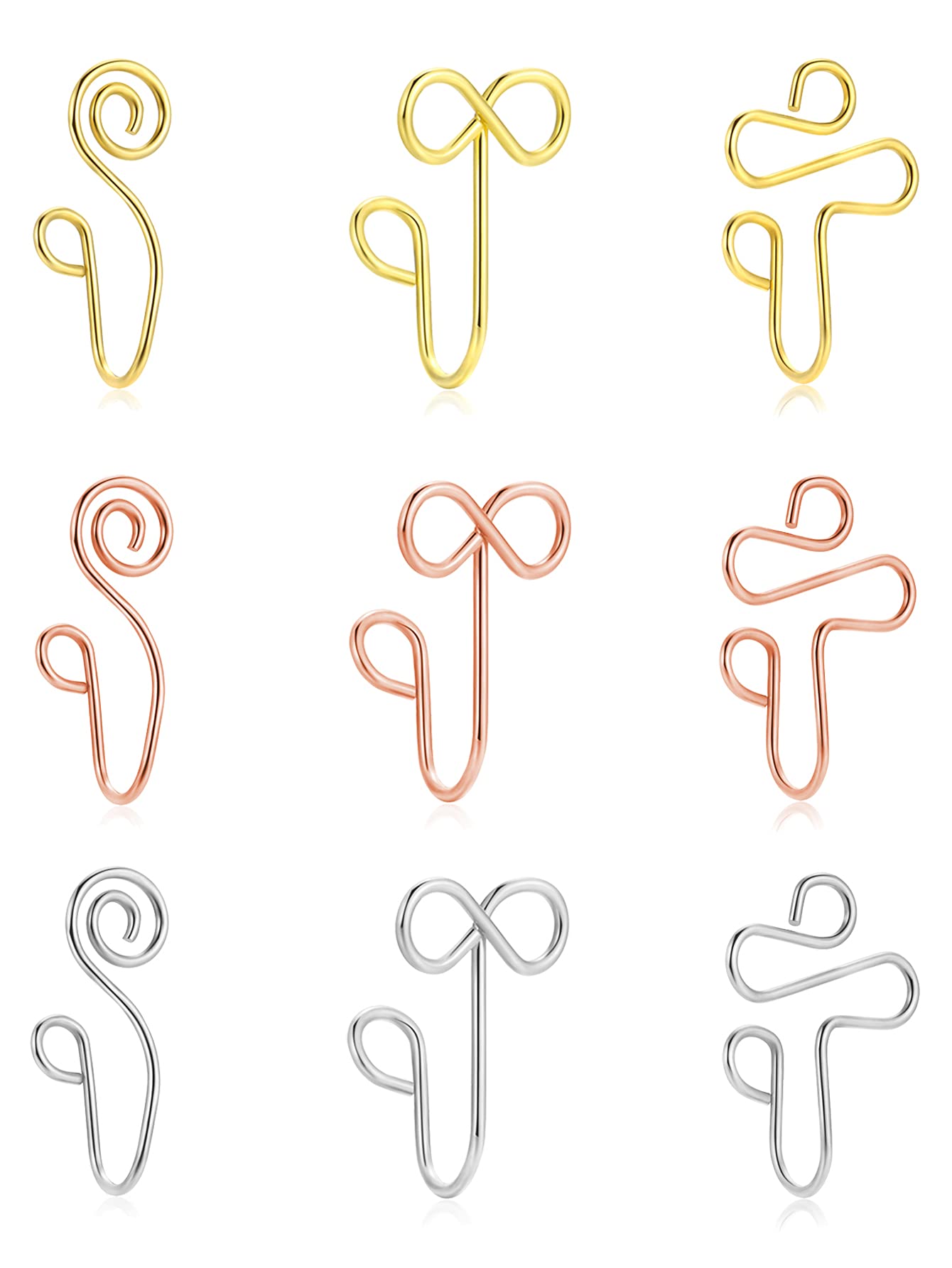 9PCS African Gold Nose Cuff Set - Non Piercing Clip On Nose Rings, Faux Nose Jewelry for Women & Girls - Perfect for Festivals, Parties and Cultural Events