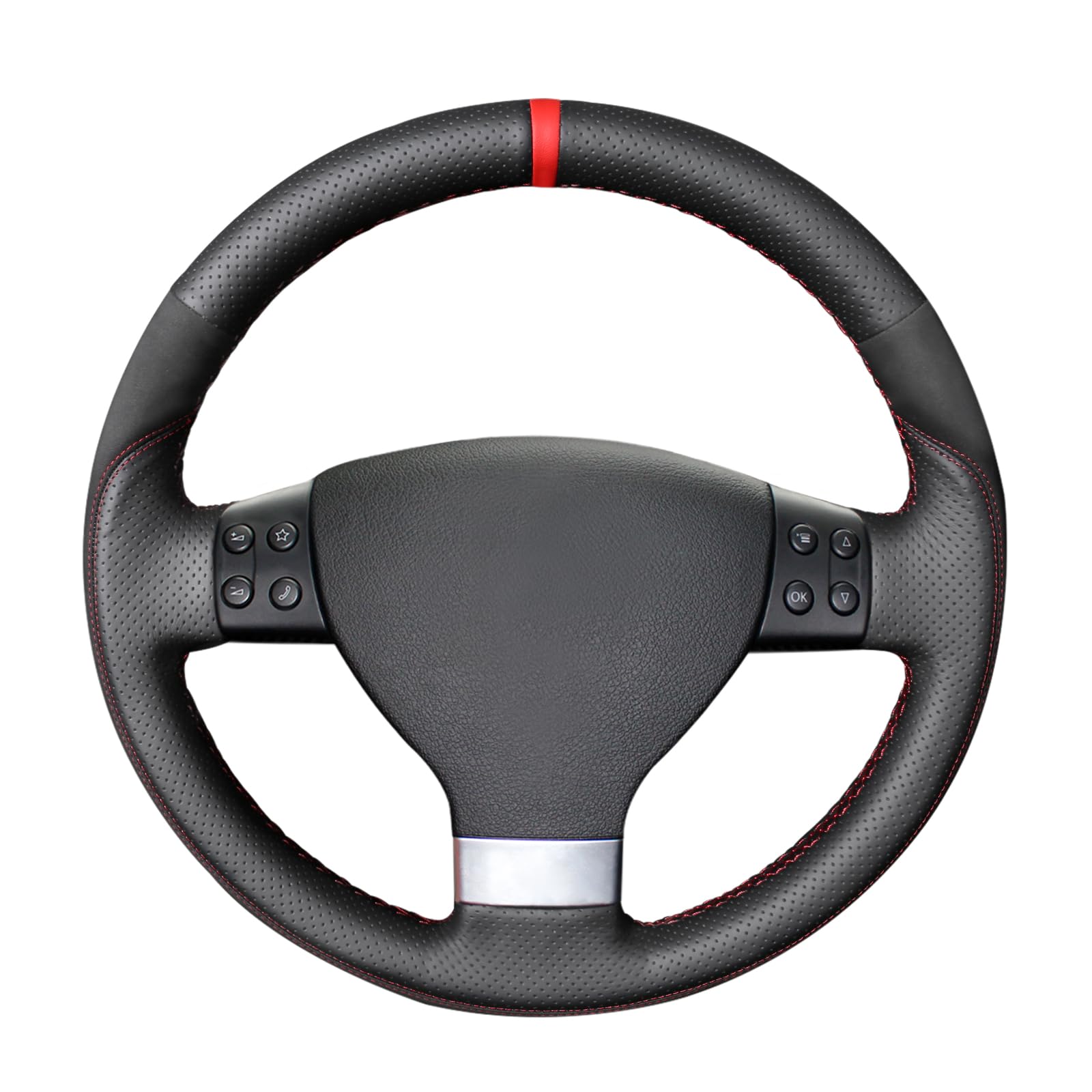 MEWANT Custom Hand-Stitched Black Suede Leather Steering Wheel Cover - Compatible with Volkswagen VW Jetta 2005-2009, Tiguan 2009-2010, Passat 2008-2009, EOS 2007-2009 | Premium Grip & Comfort for Driving | Perfect Car Interior Upgrade Accessory