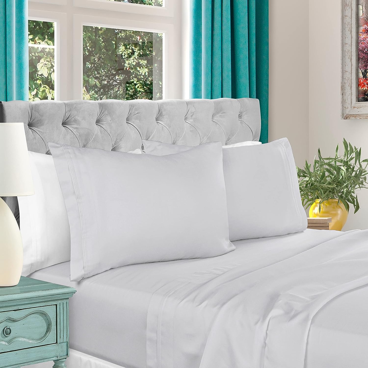 Luxury 1000 Thread Count Egyptian Cotton Deep Pocket Bed Sheet Set - Queen Size, Ultra Soft & Breathable for All-Season Comfort - Perfect for Master Bedroom, Guest Room, or Vacation Home