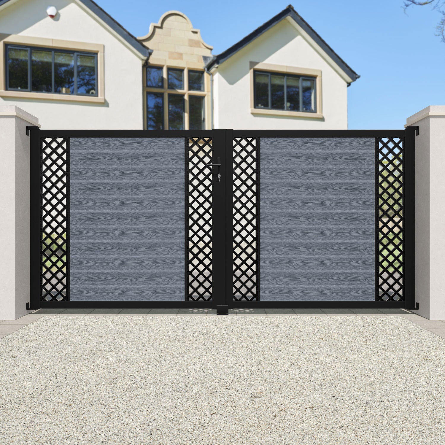 Classic Hive Straight Top Driveway Gate - Anthracite Finish with Middle & End Screen | Durable & Stylish Driveway Entrance Solution for Homes & Commercial Properties