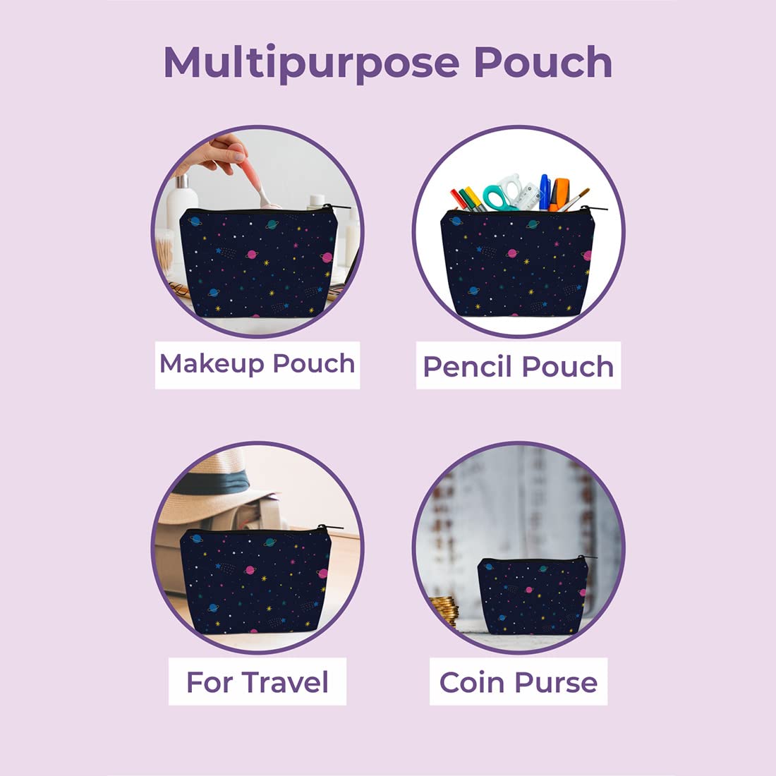 Crazyify Printed Makeup Pouch Set of 2 - Waterproof Cosmetic Bag & Travel Toiletry Organizer for Women | Perfect for Travel, Gym, and Daily Essentials Storage