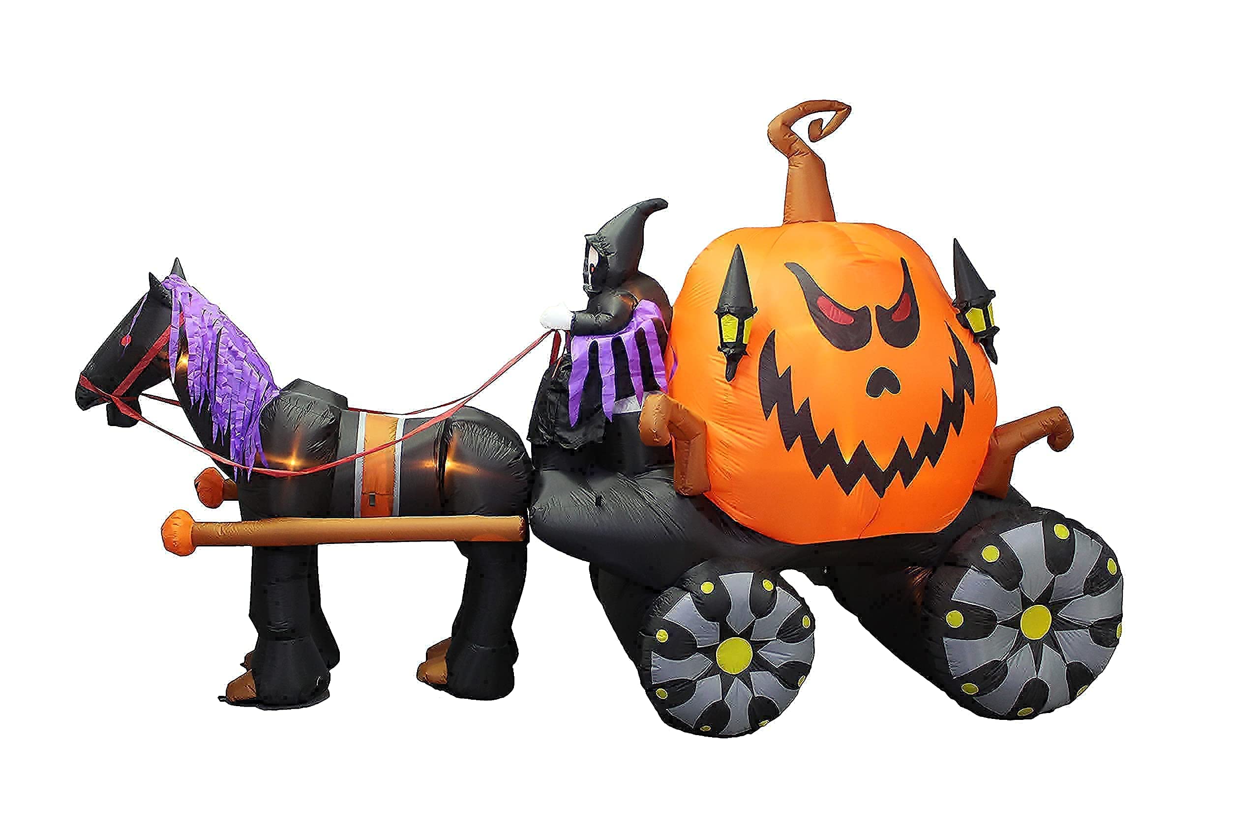 11.5ft Inflatable Grim Reaper Pumpkin Carriage & 8.5ft Haunted House Halloween Decorations Bundle - LED Light Up Outdoor/Indoor Party Decor for Yard, Porch, and Spooky Events