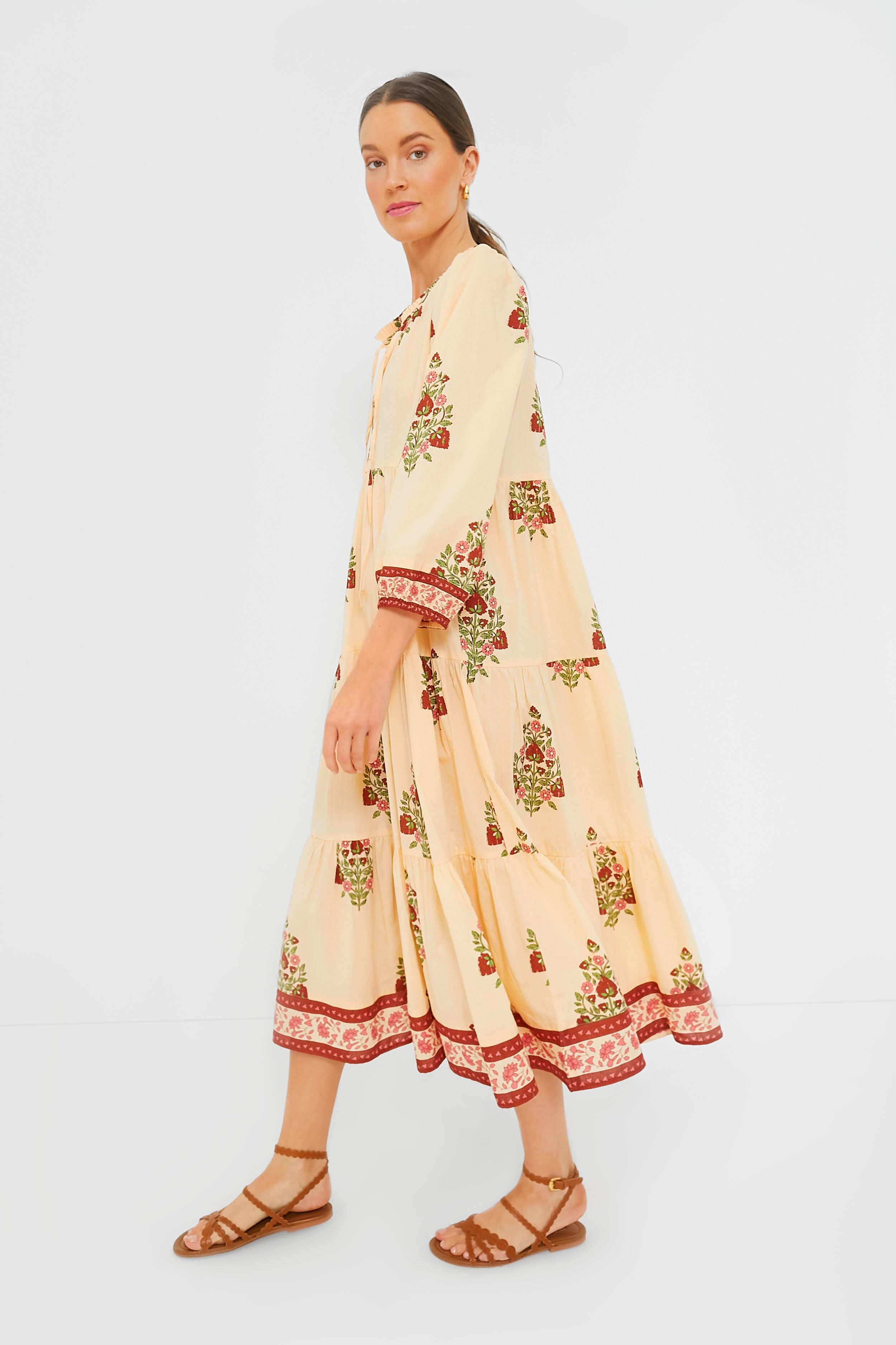 Elegant Blush Chandelier Long Sleeve Salty Paloma Caftan Dress for Women - Boho Beach Cover Up, Summer Wedding Guest Outfit, Vacation Resort Wear