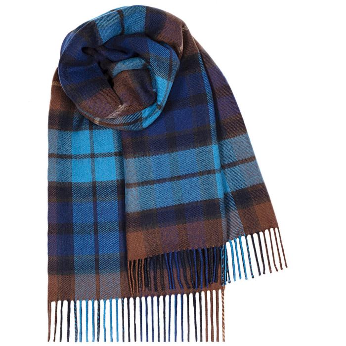 Bobbie Buchanan Blue Tartan Lambswool Scarf Wrap - Soft Warm Winter Shawl for Women, Perfect for Office, Travel and Special Occasions