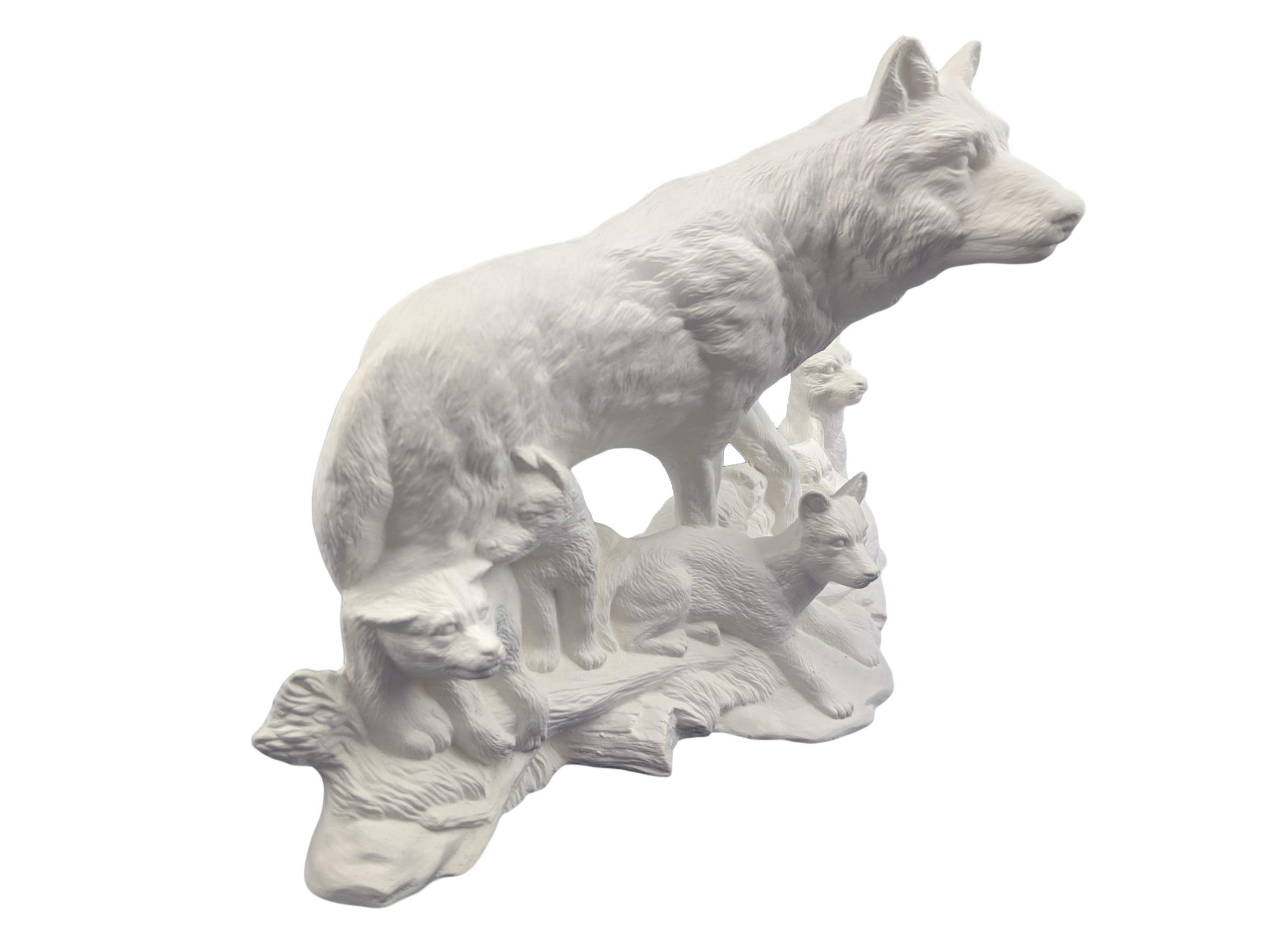 Wolf and Pups Ready-to-Paint Ceramic Bisque Kit - DIY Unpainted Ceramic Figurine Set for Kids & Adults - Perfect for Family Crafting, Home Decor, and Gift Giving