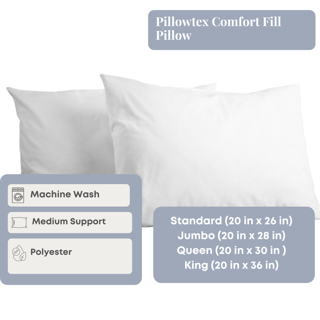 Premium Comfort Fill Pillow by Pillowtex - Ultra Soft & Supportive for Side, Back & Stomach Sleepers - Perfect for Home, Hotel & Travel Use