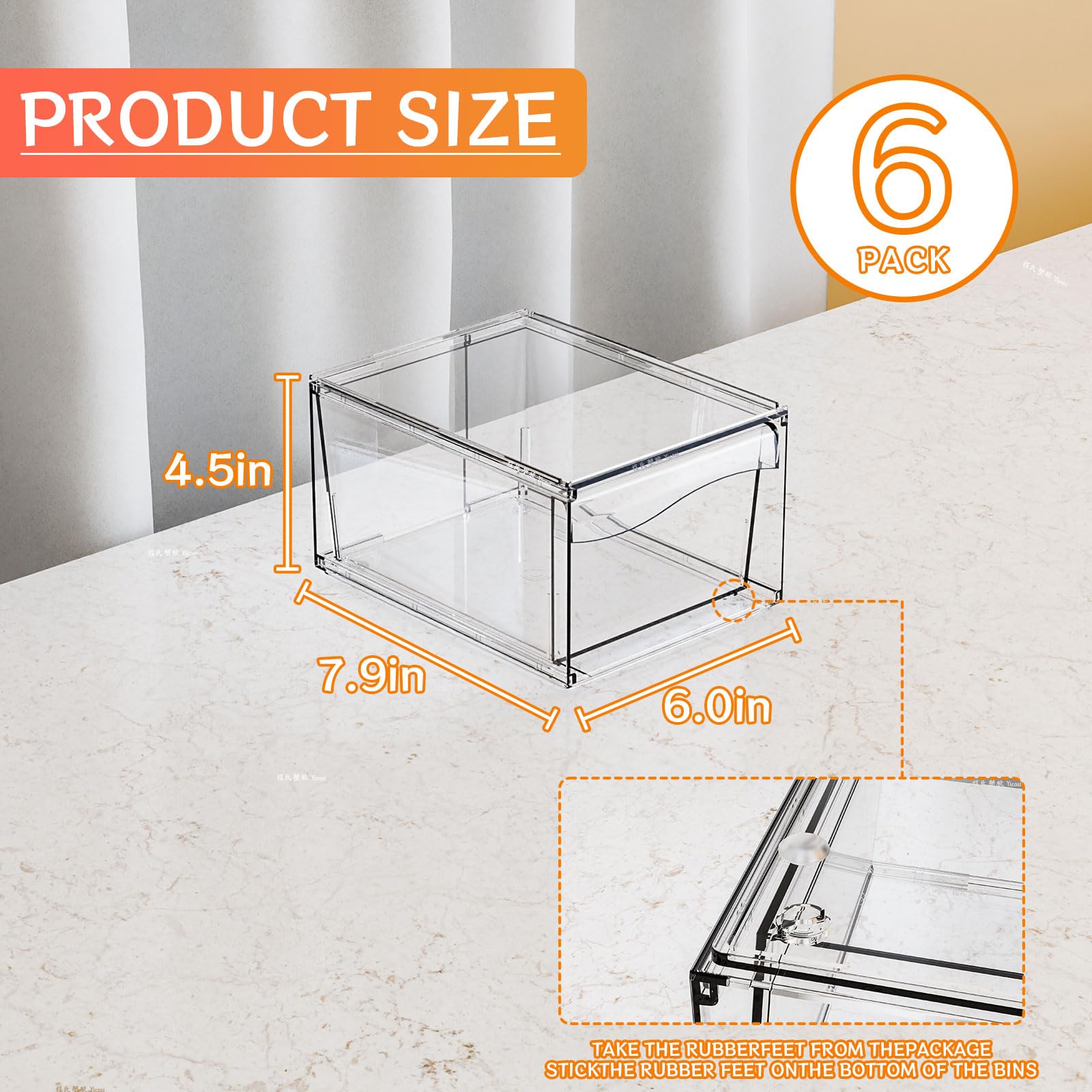 6 Pack Clear Stackable Storage Drawers - 4.4