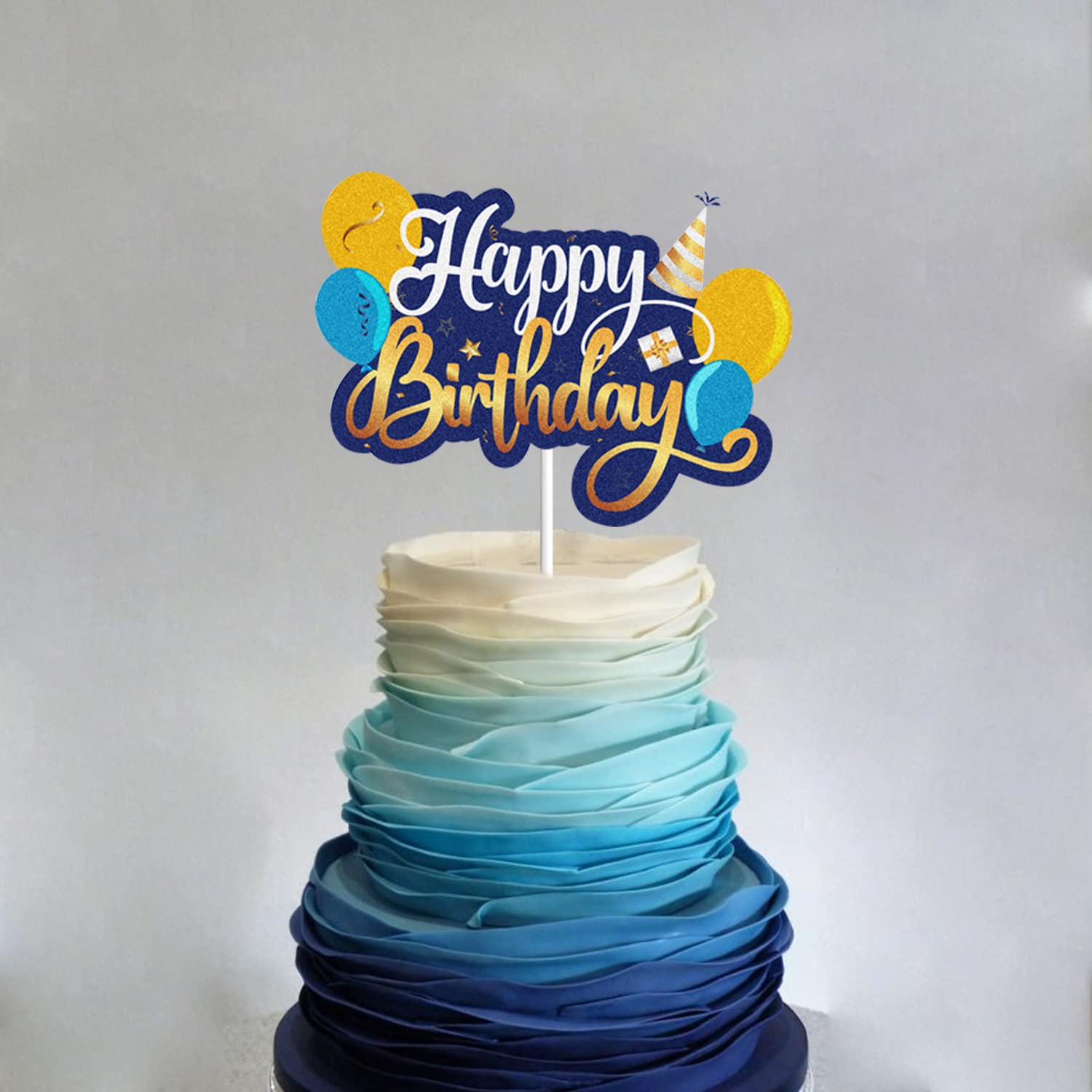 Dark Blue & Gold Glitter Happy Birthday Cake Topper - Large Party Decorations with Balloons for Indoor & Outdoor Celebrations | Perfect for Birthday Backdrops, Gift Parties & Special Events