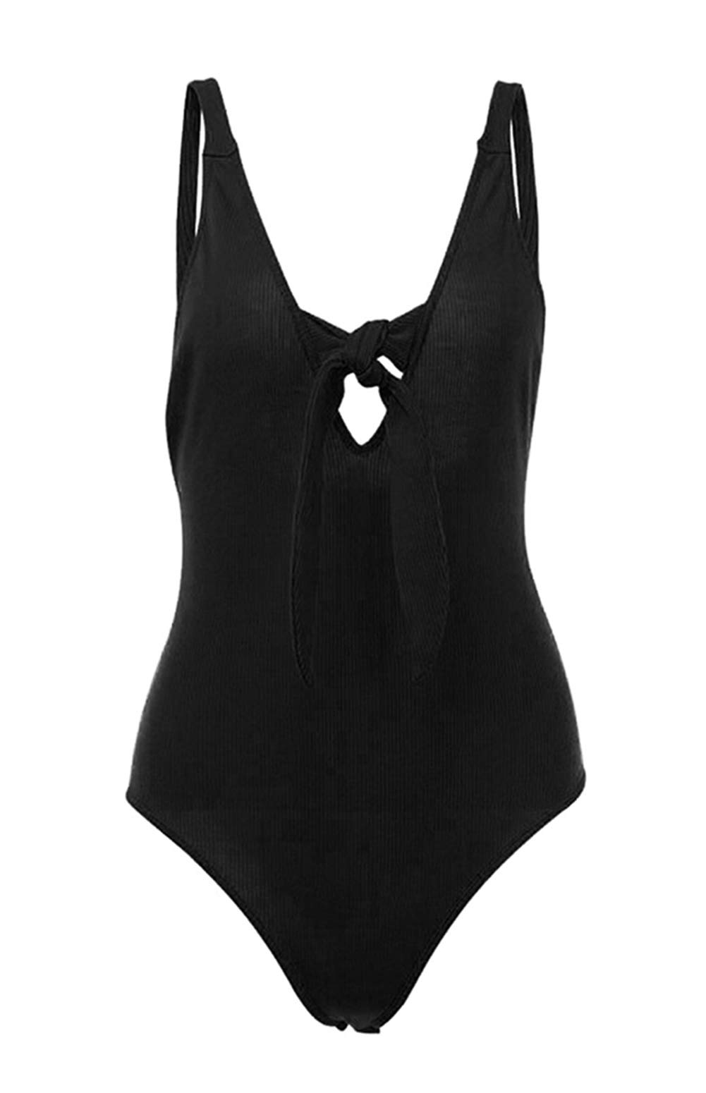 Women's V-Neck Ribbed Tie-Up Tank Bodysuit - Sexy Backless Leotard Top for Casual Wear, Night Out & Dance Performance