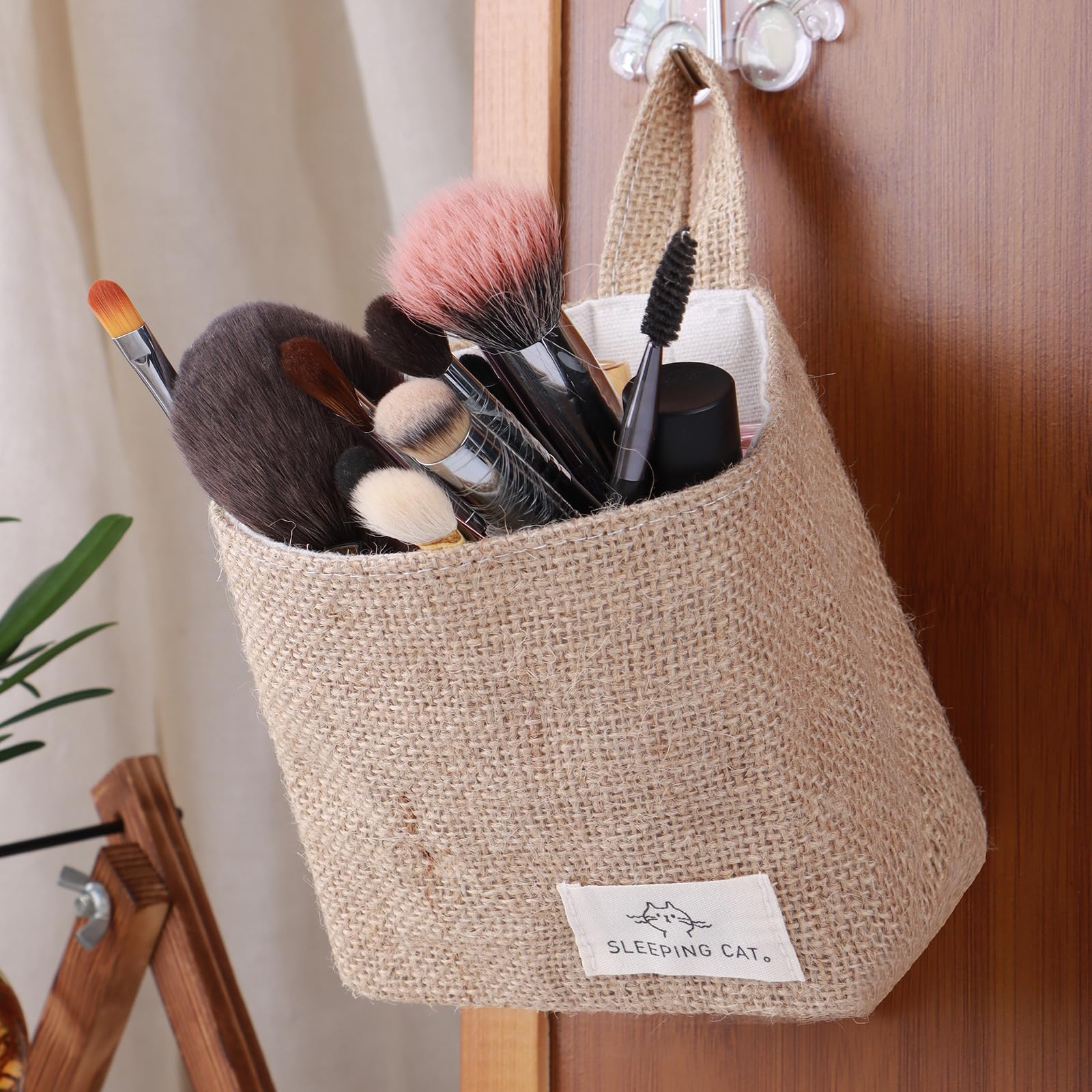 Cotton and Linen Hanging Storage Basket - Small Desktop Organizer for Keys, Jewelry, Office Supplies - Perfect for Home, Office & Dorm Room Organization