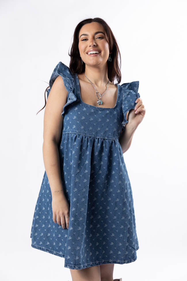 Back Home Burnout Detail Denim Babydoll Dress for Women - Vintage Distressed Denim Mini Dress for Casual Outings & Summer Festivals