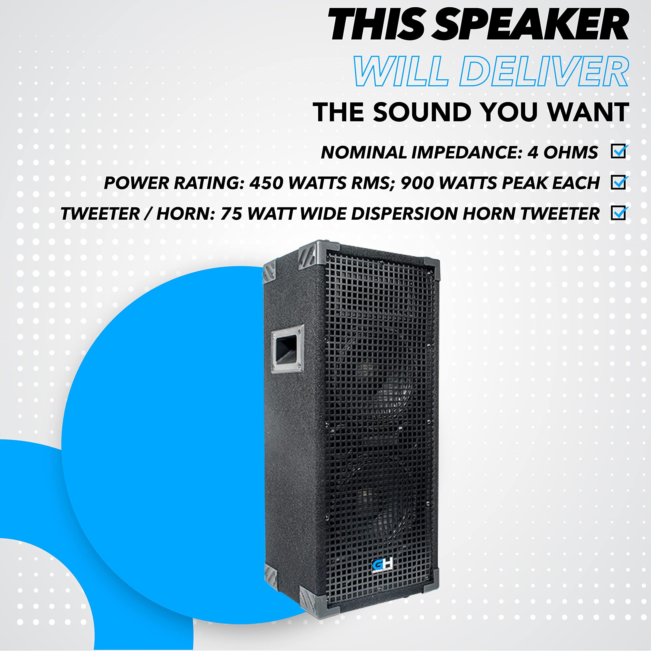 Grindhouse GH28L Passive Dual 8 Inch 2-Way PA/DJ Loudspeaker Cabinet - 900 Watt Full Range Speaker for Live Sound, DJ Sets, and Band Performances