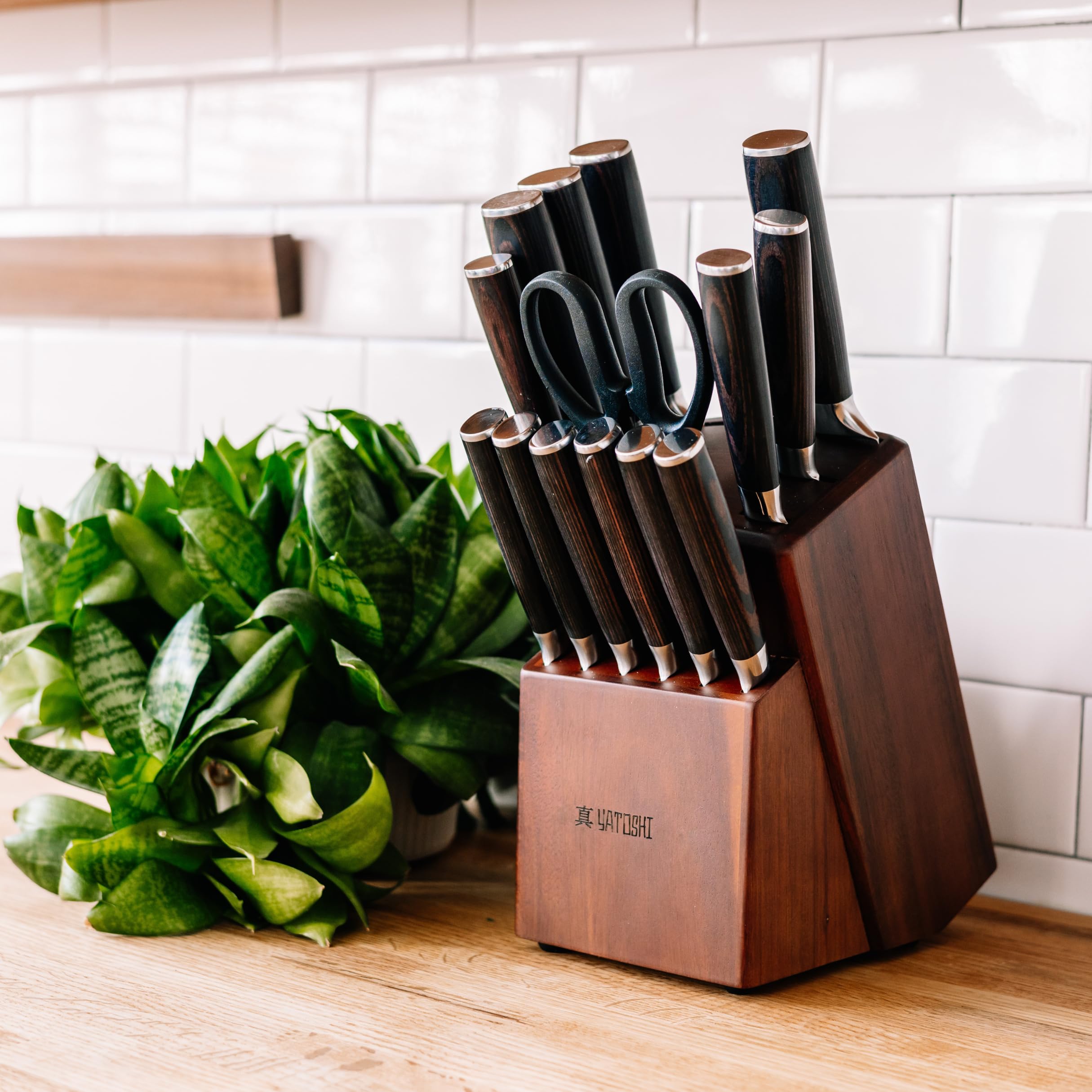 Yatoshi 15-Piece Professional Knife Block Set - Ultra Sharp High Carbon Stainless Steel Kitchen Knives with Ergonomic Handle for Chefs & Home Cooking | Perfect for Slicing, Dicing, and Food Prep