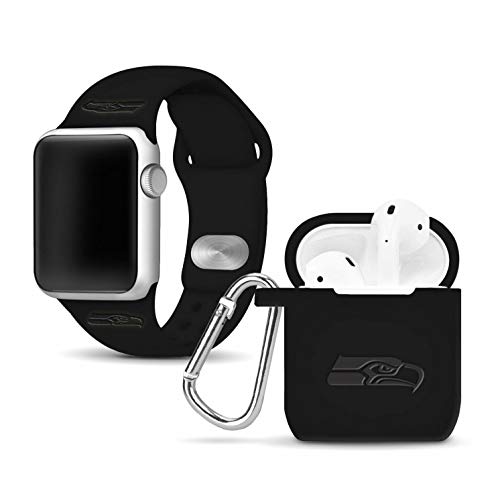 Seattle Seahawks Engraved Silicone Apple Watch Band & AirPods Case Combo - NFL Team Sports Accessories for Fans | Perfect for Game Day, Workouts & Everyday Use