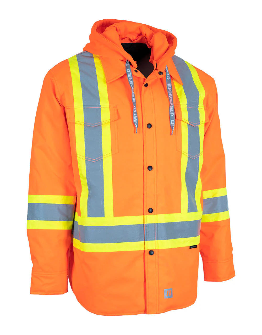 Forcefield Hi-Vis Hoodie Shacket with Detachable Hood - Reflective Safety Workwear for Construction & Outdoor Activities | OSHA Compliant Work Jacket for Men & Women