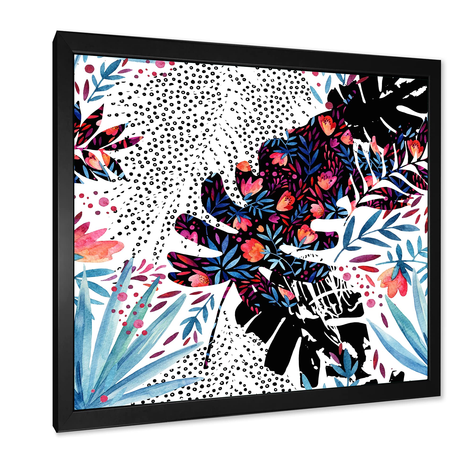 DesignQ Tropical Floral Patchwork Framed Wall Art - Vibrant Home Decor for Living Room, Bedroom & Office