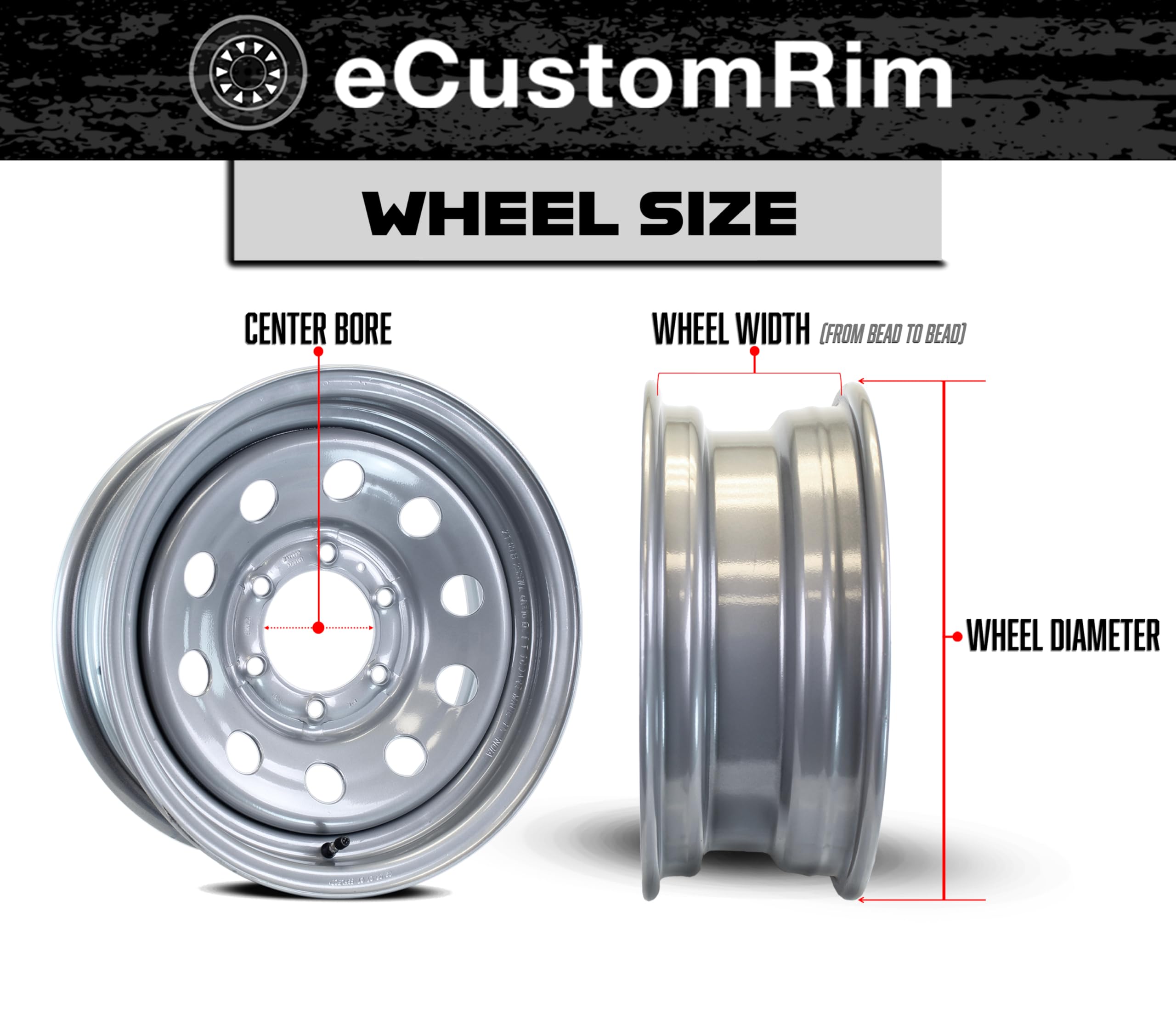2-Pack eCustomrim 16x7 Aluminum Trailer Wheels - 16 Inch Gun Metal Rims with 8 Lug Pattern (PDTU67864GM) - Heavy Duty Replacement for Trailers, Boats & Utility Vehicles