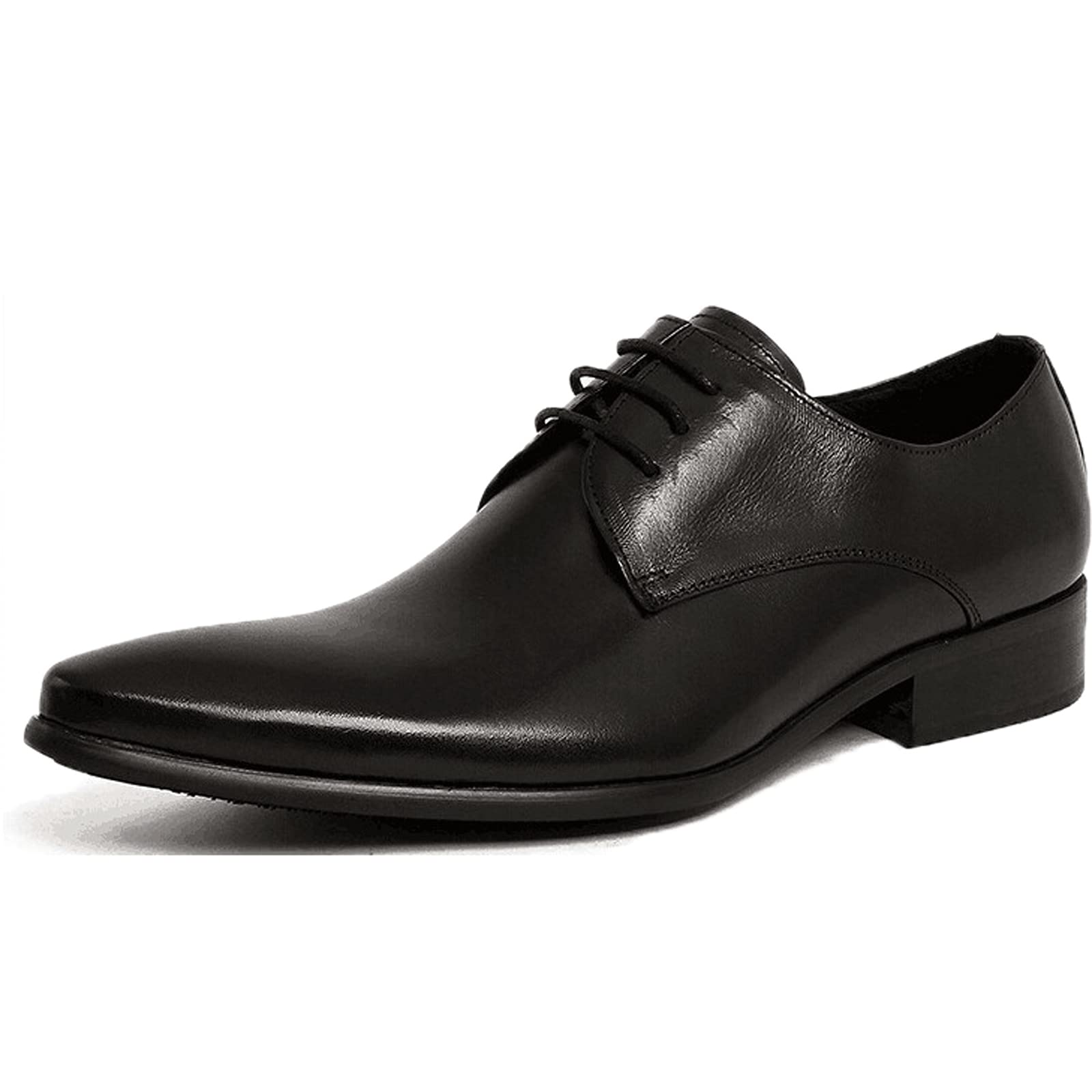 Men's Classic Black Derby Dress Shoes - Plain Toe Lace Up Business Formal Shoes (US 8/EU 41) | Perfect for Office, Weddings & Formal Events